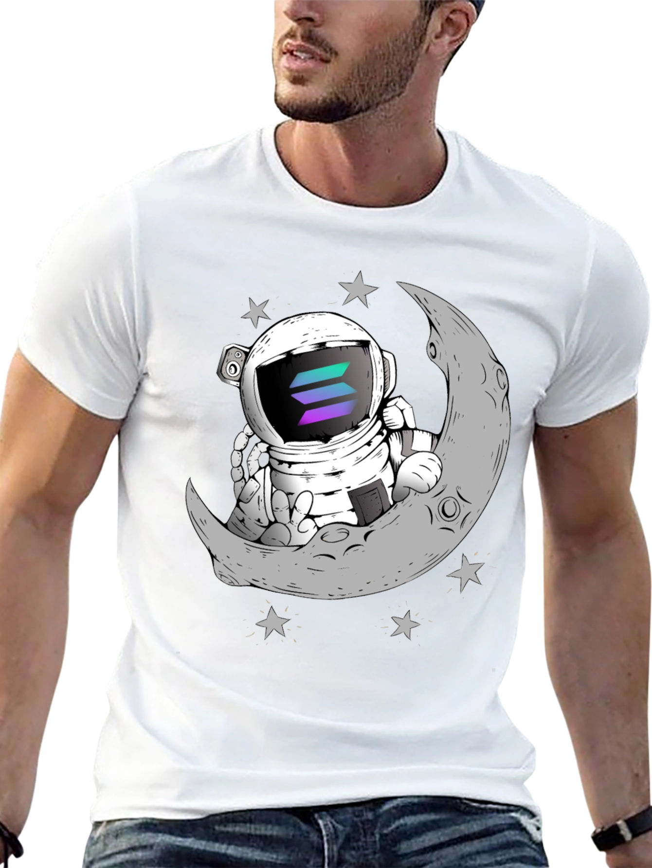 Solana Astronaut on Moon Black T-Shirt