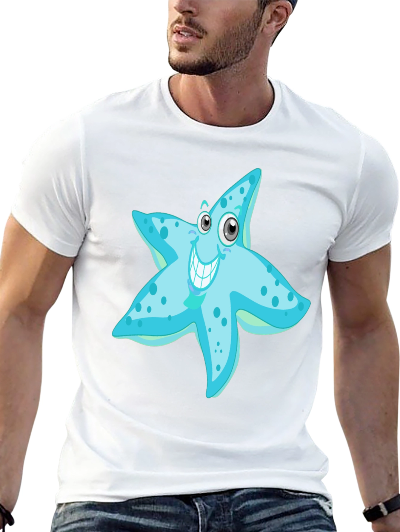 Starfish Graphic Tee - Mens Black Cotton T-Shirt