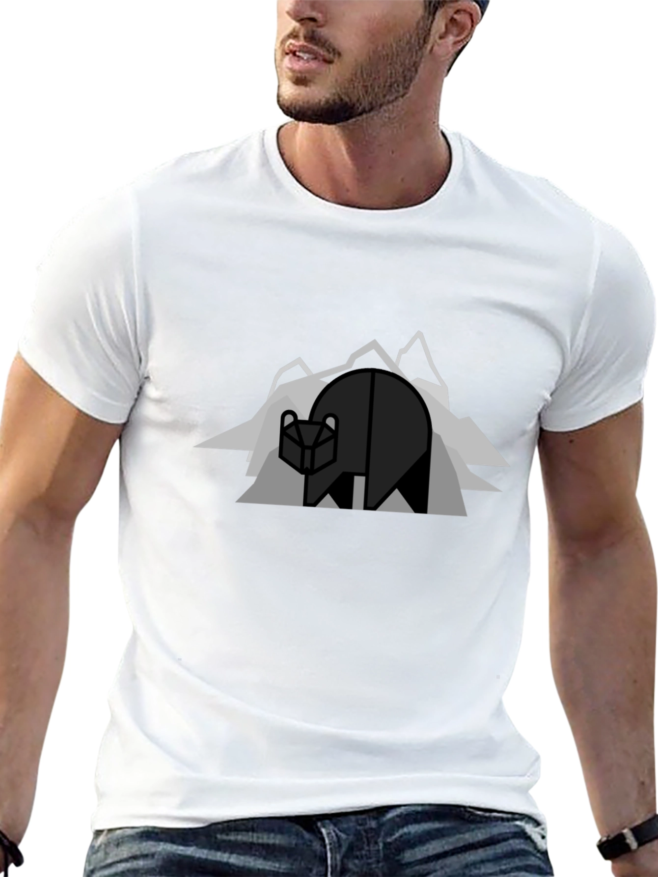 Geometric Bear Graphic Tee - Modern Mountain Design