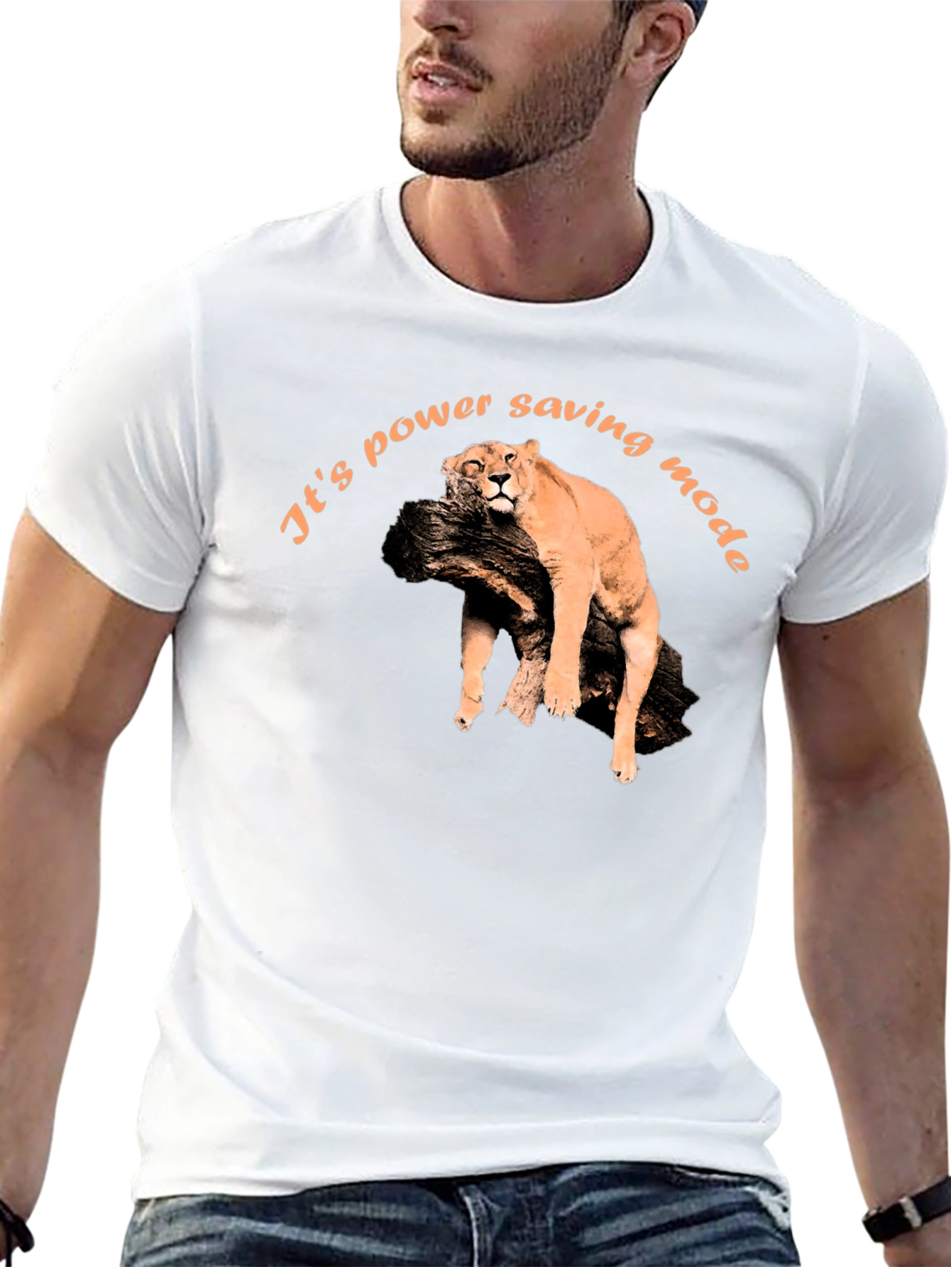 Power Saving Mode Tee - Lazy Lion Graphic T-Shirt