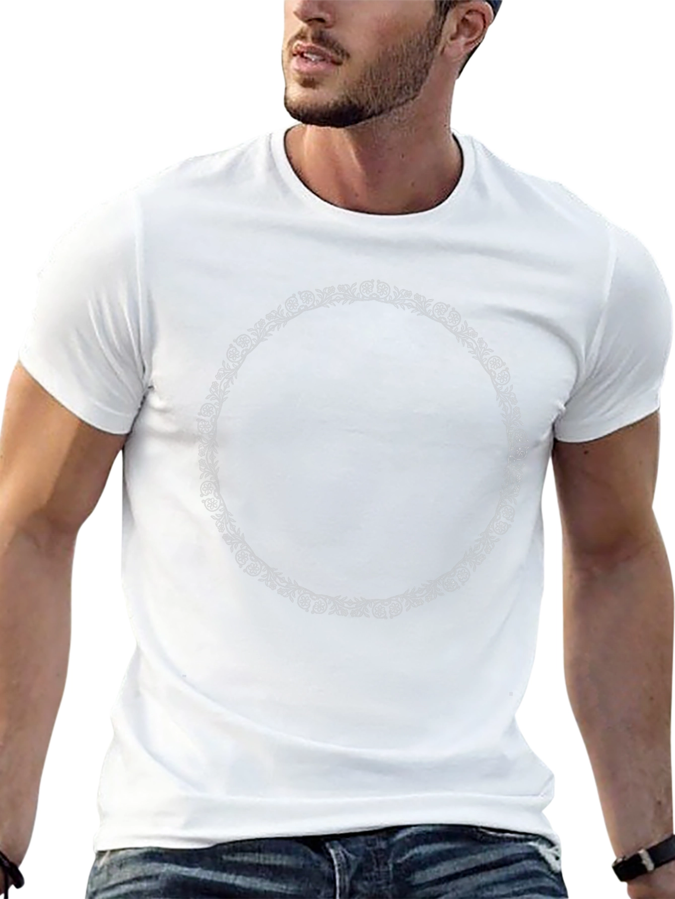 Black T-Shirt with Floral Circle Design