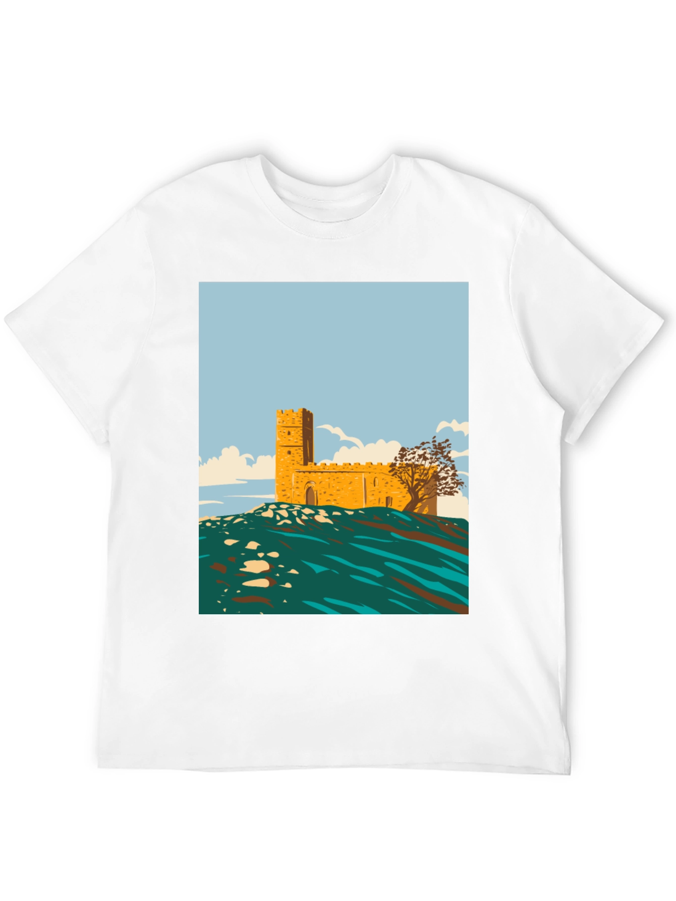 Retro Castle Graphic Tee - Stylish Cotton Blend