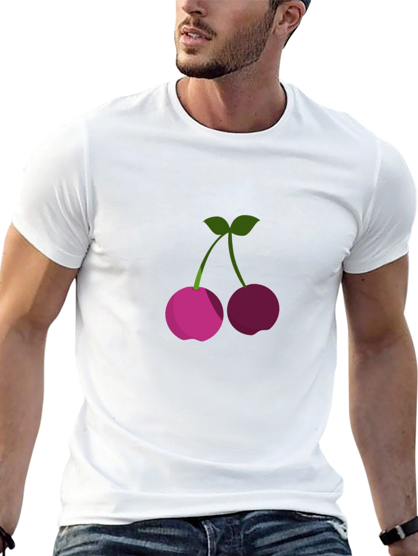 Mens Black T-Shirt with Cherry Graphic