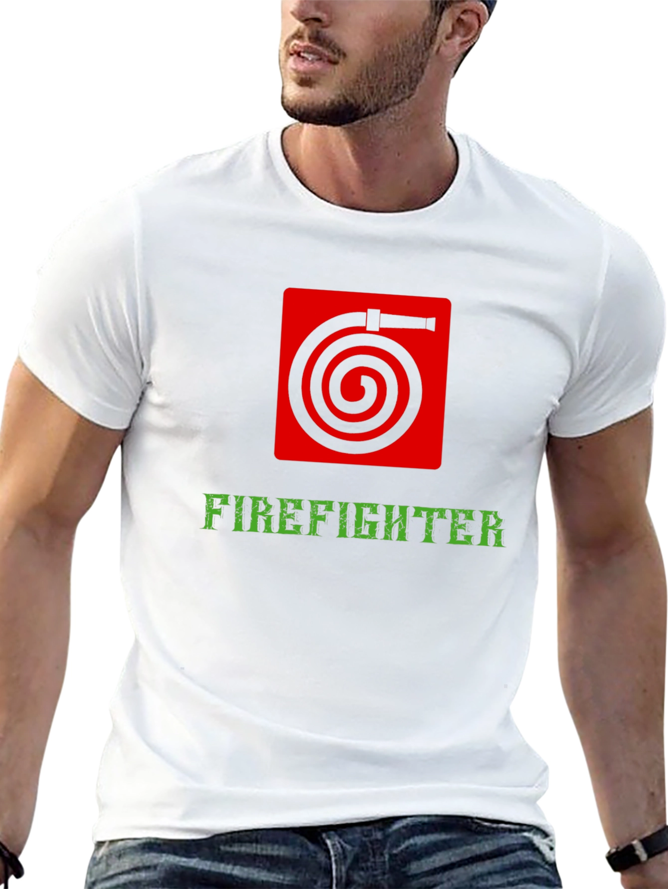 Firefighter Hose Graphic Tee - Black Cotton Shirt