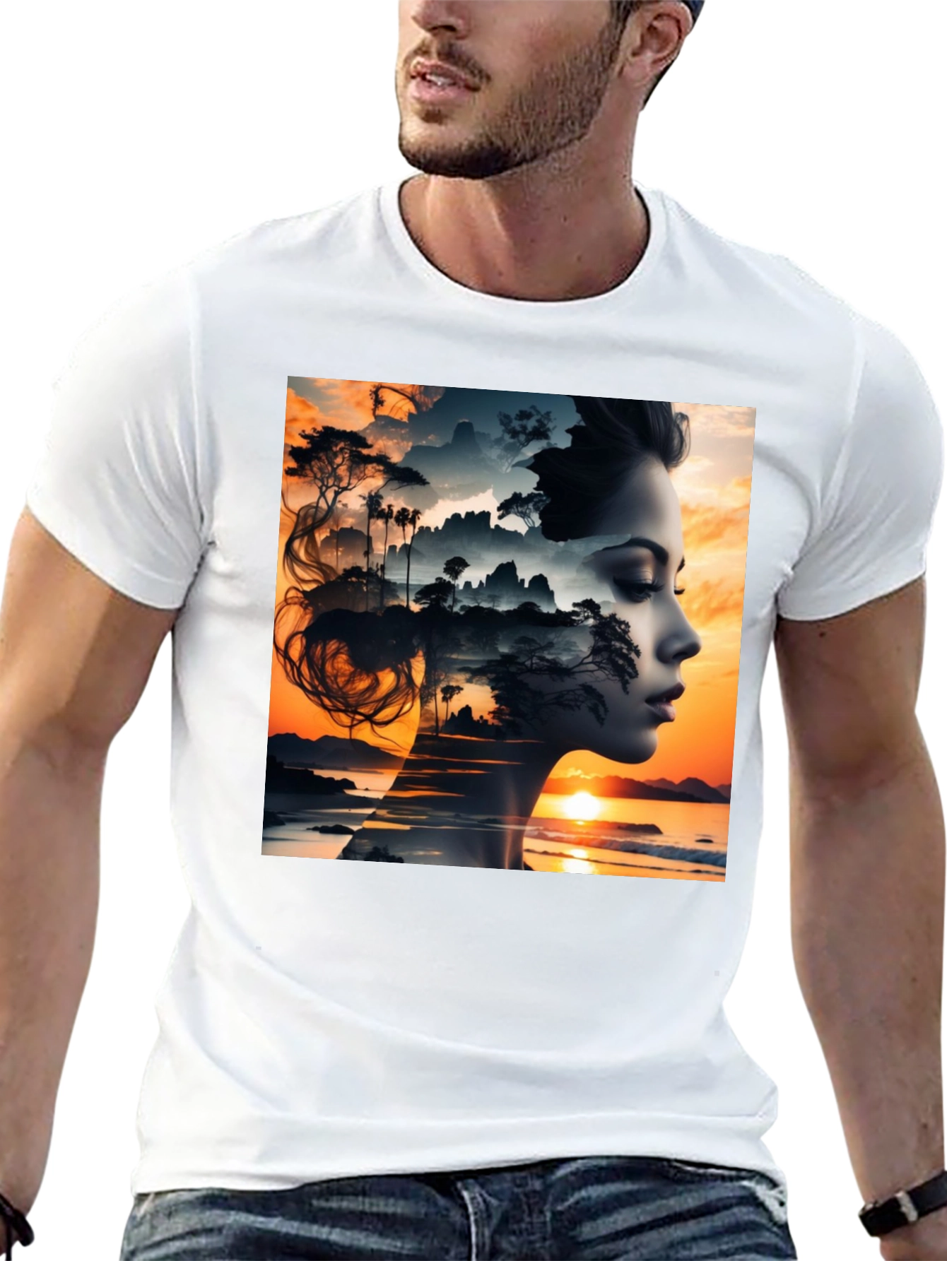Sunset Woman Graphic Tee - Artistic Print T-Shirt