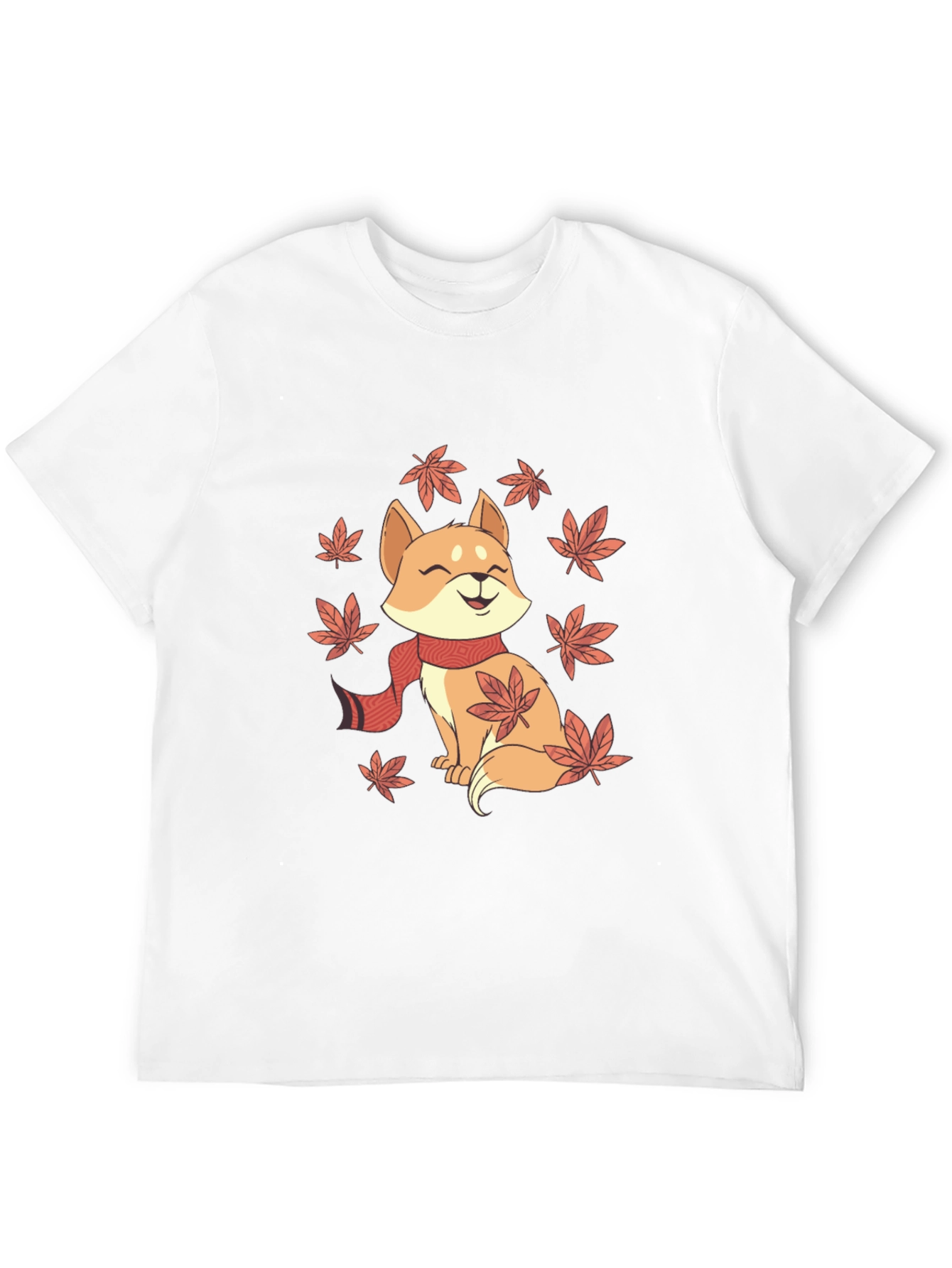 Cute Shiba Inu Autumn Leaves Black T-Shirt