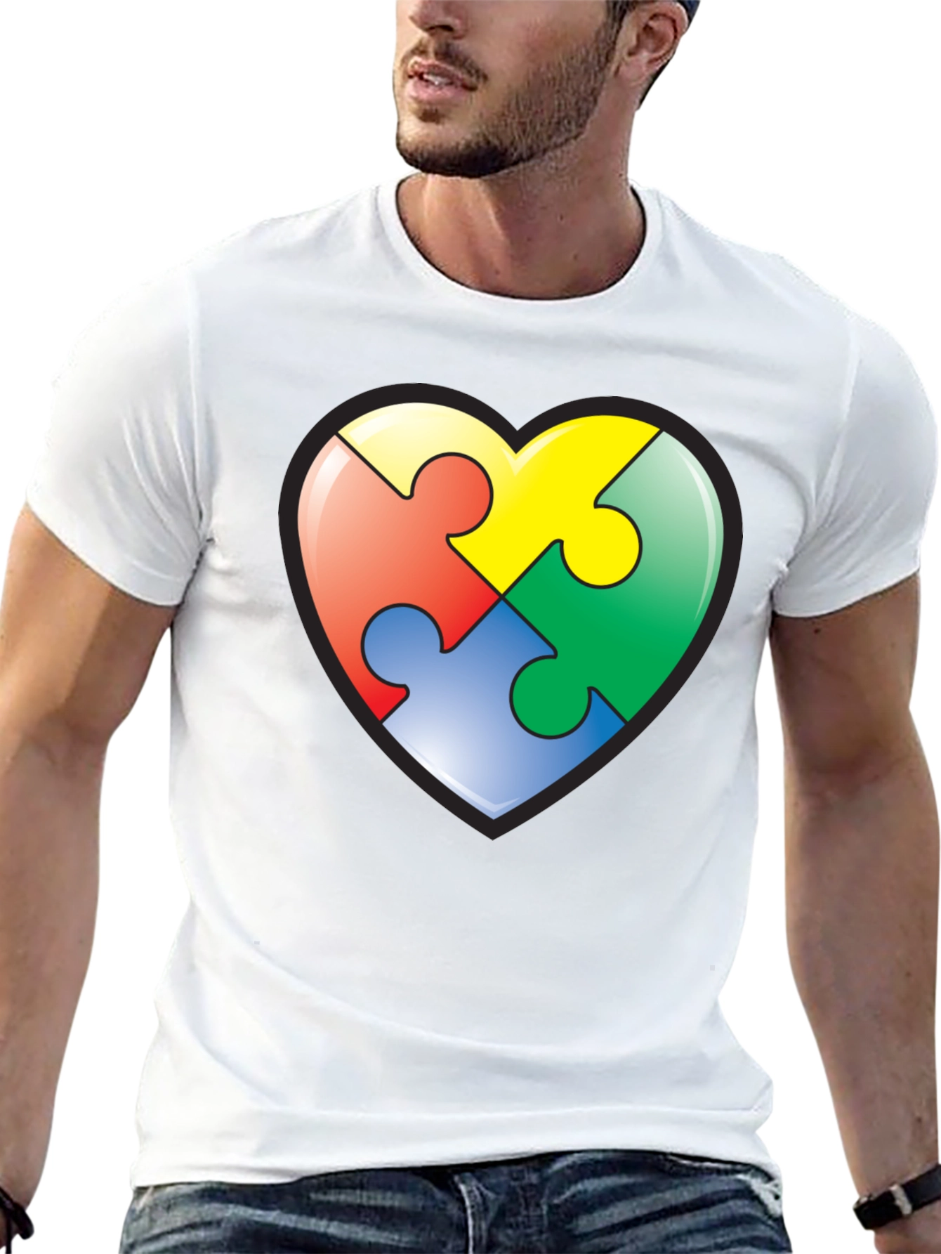 Autism Awareness Heart Puzzle T-Shirt - Black