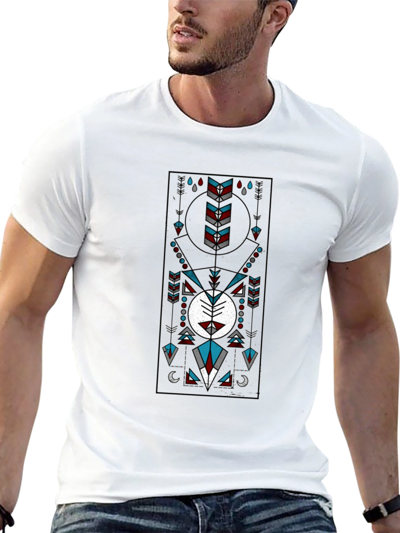 Geometric Tribal Design Black T-Shirt