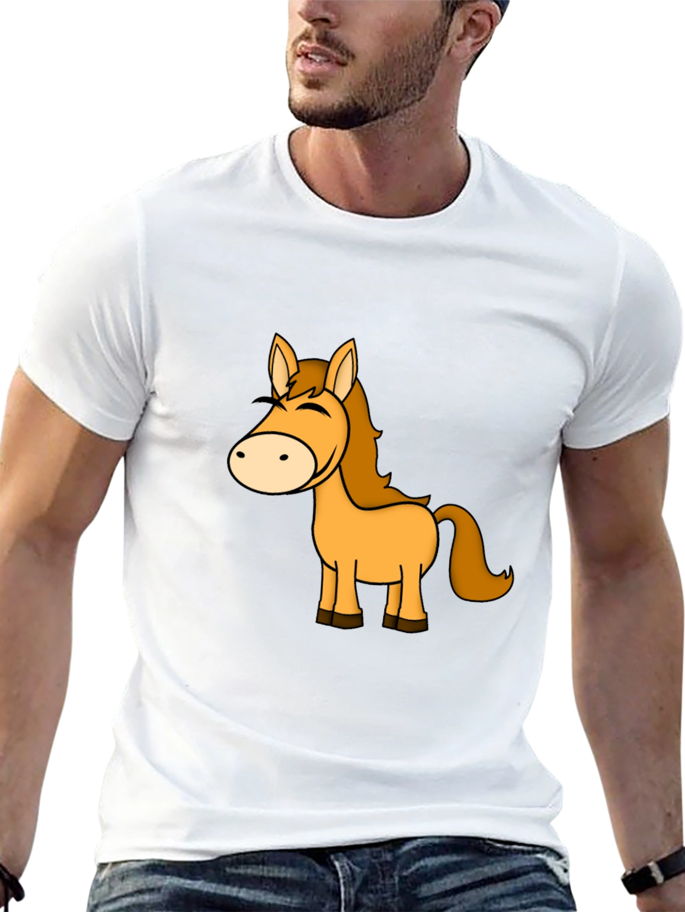 Horse Cartoon Graphic Black T-Shirt