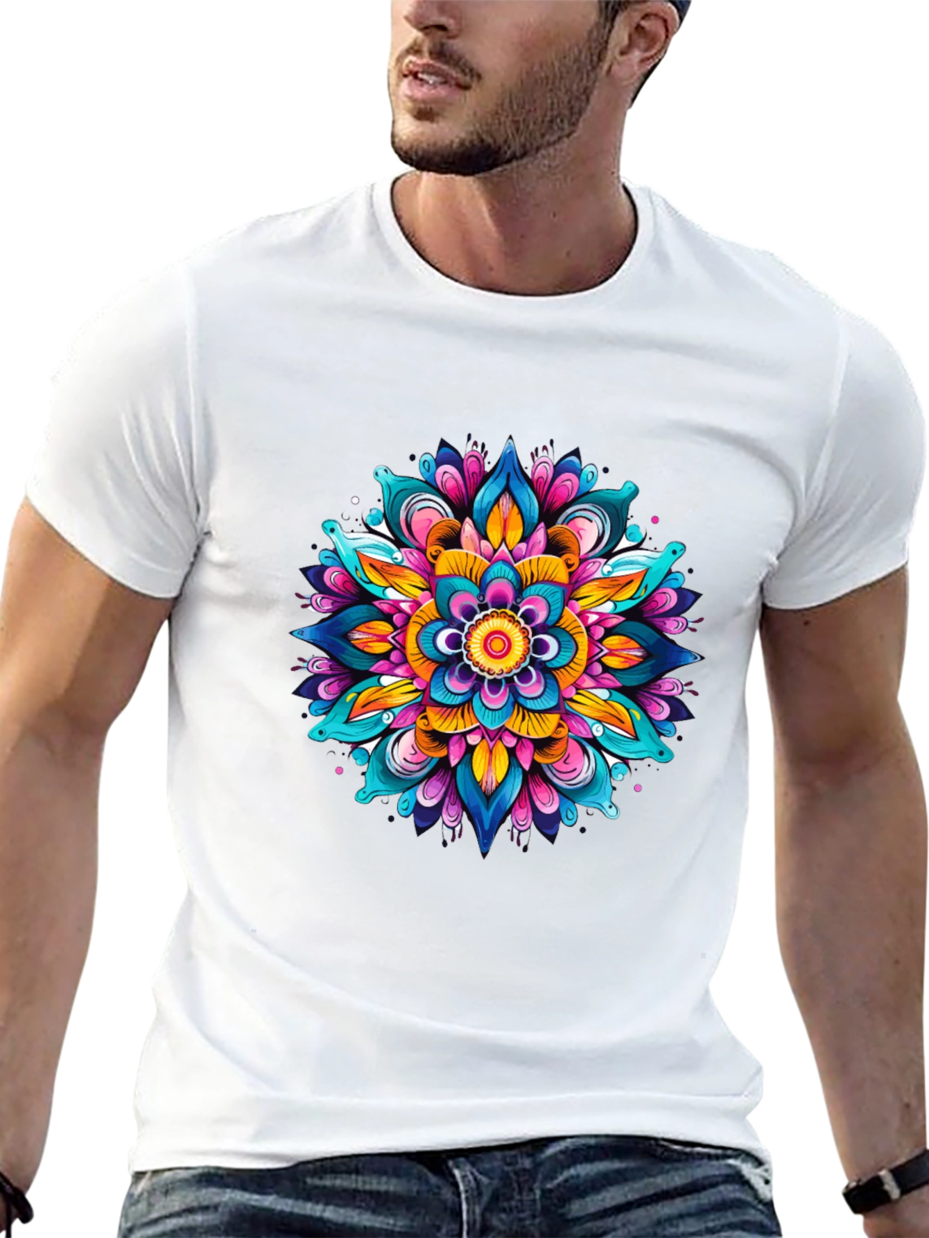Vibrant Mandala Graphic Black T-Shirt