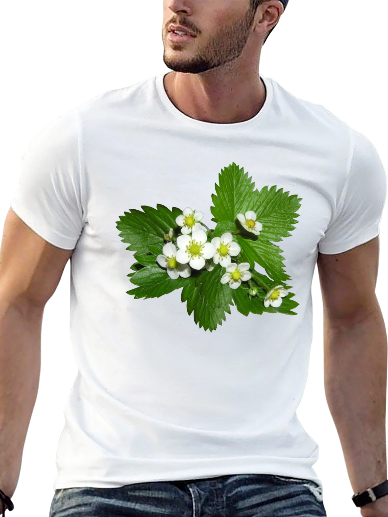 Floral Graphic Tee - Black Cotton Blend T-Shirt