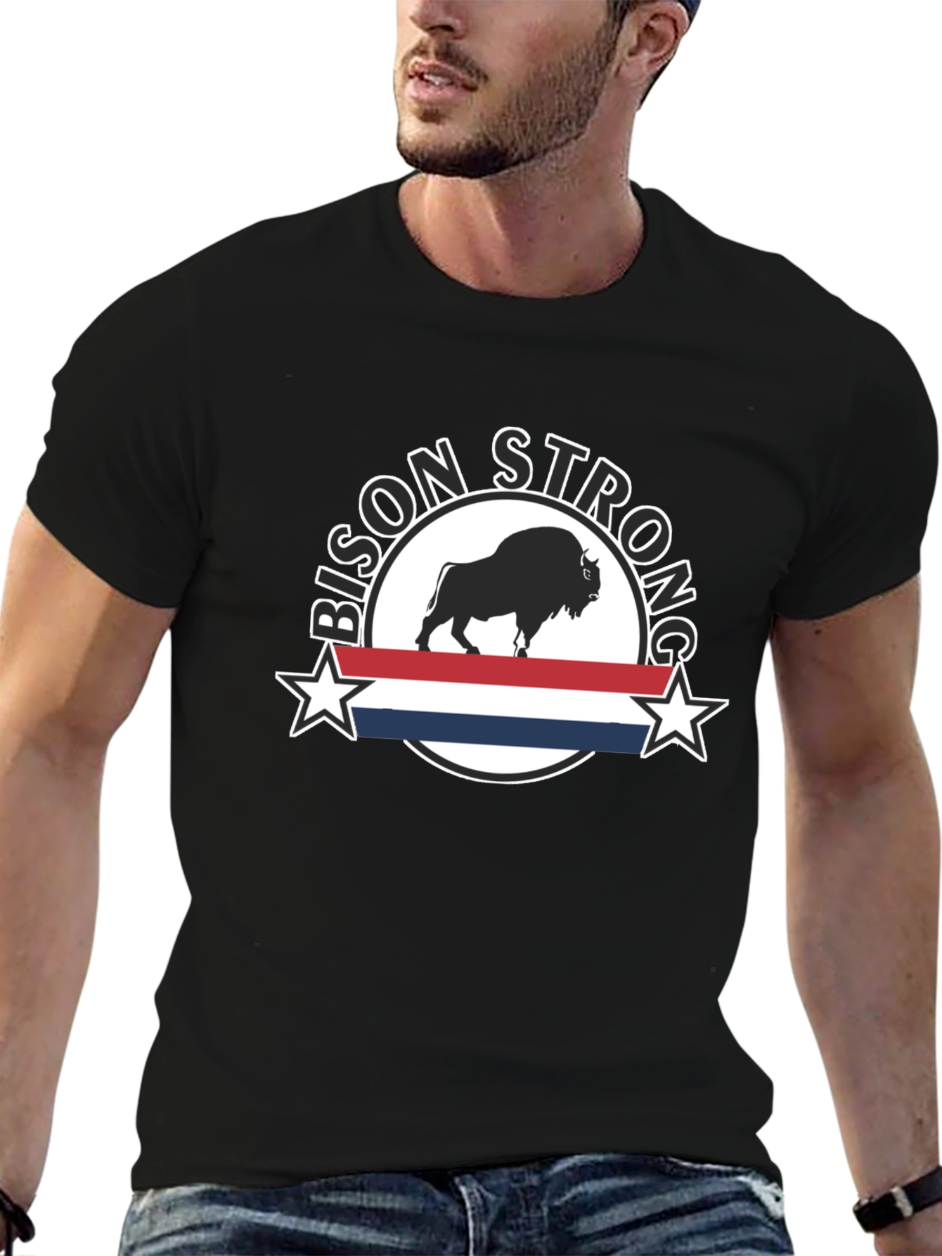 Bison Strong Graphic Tee - Black Unisex T-Shirt