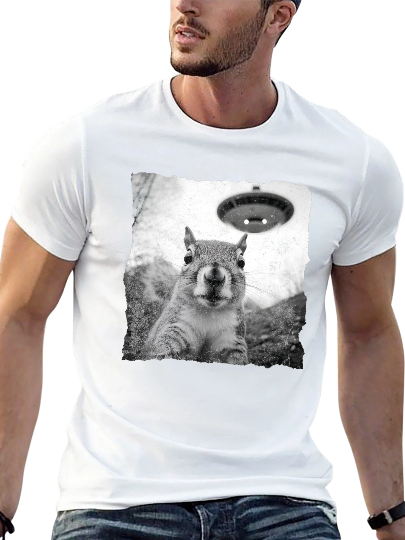 Squirrel UFO Abduction Black T-Shirt