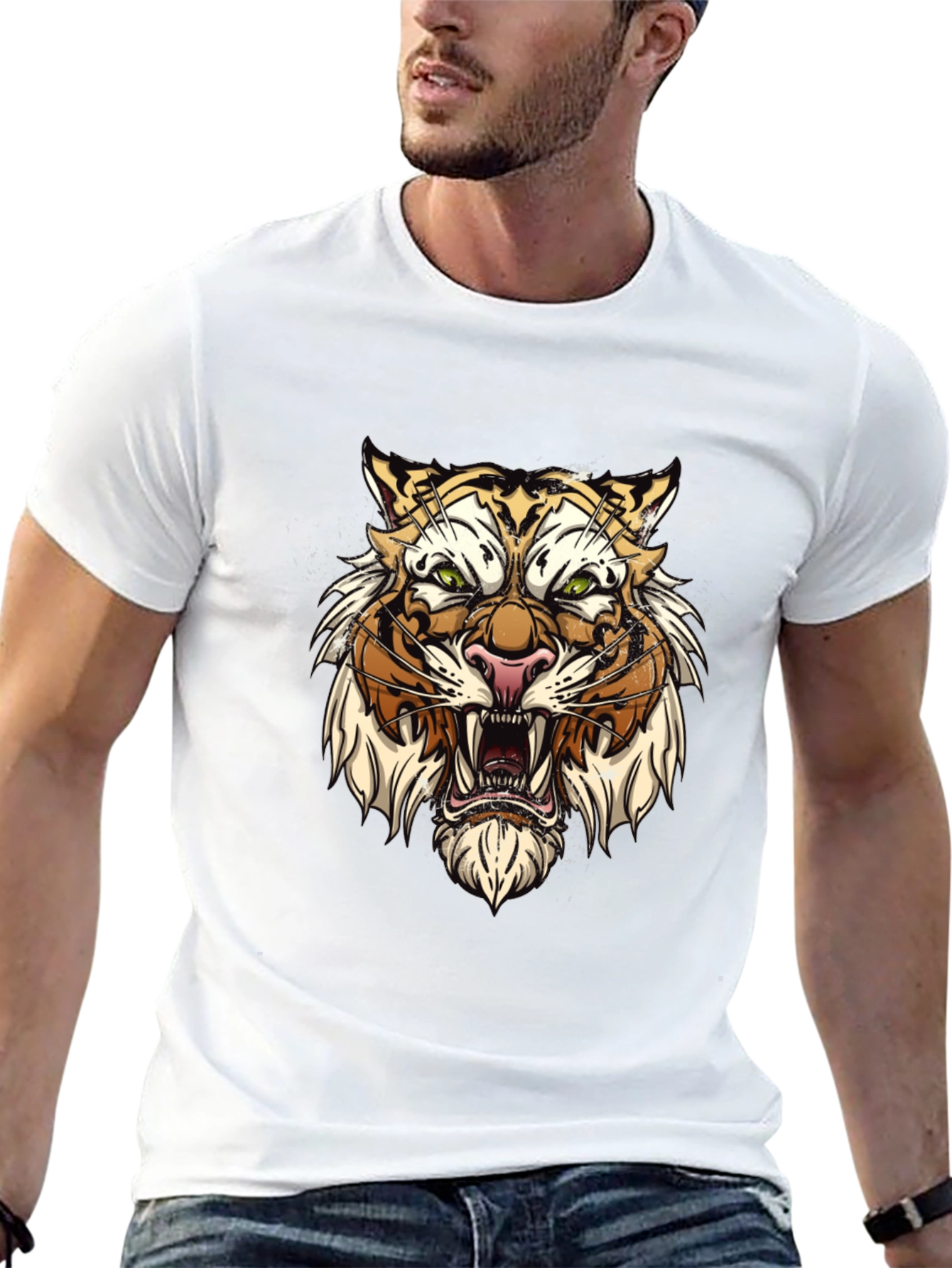 Tiger Graphic Tee - Fierce Animal Print Black T-Shirt