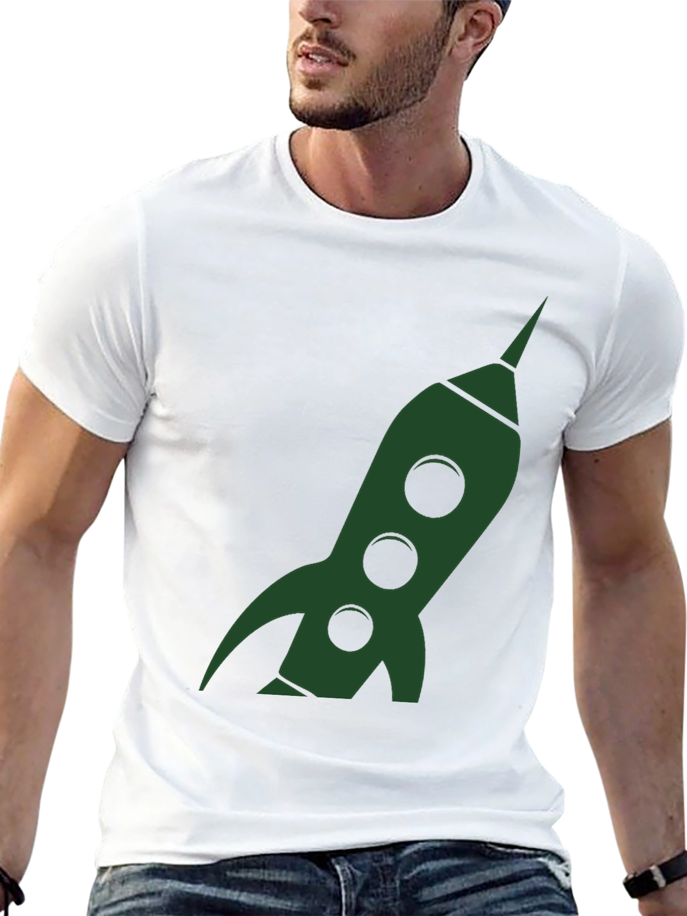 Retro Rocket Graphic Tee - Black Cotton T-Shirt