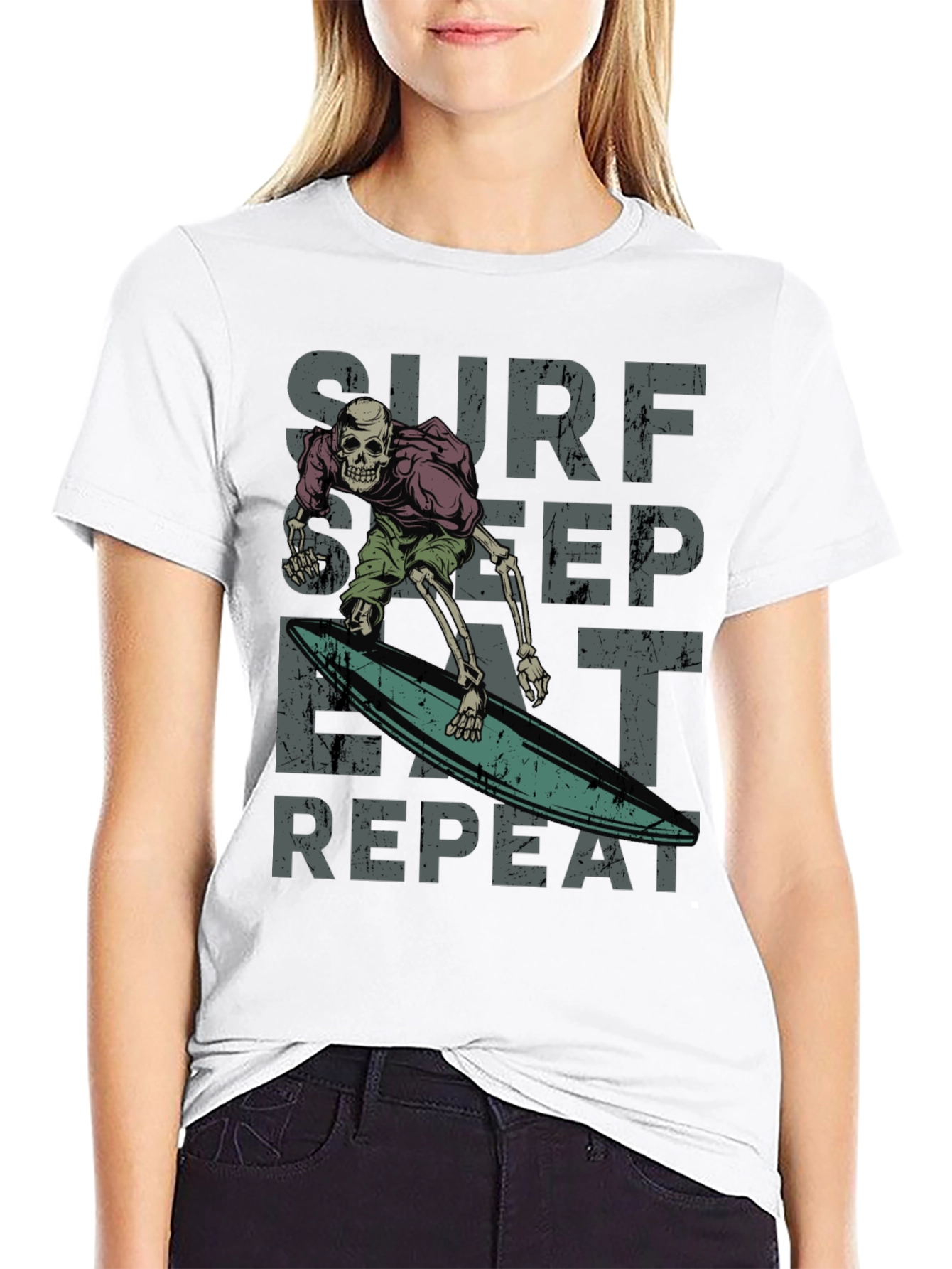 Surf Sleep Eat Repeat Skeleton Graphic Tee