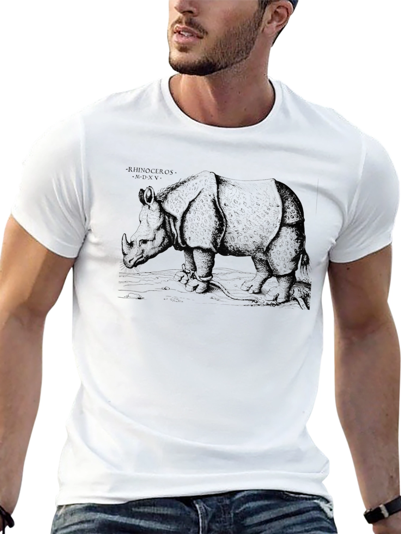 Rhinoceros Graphic Print Black T-Shirt