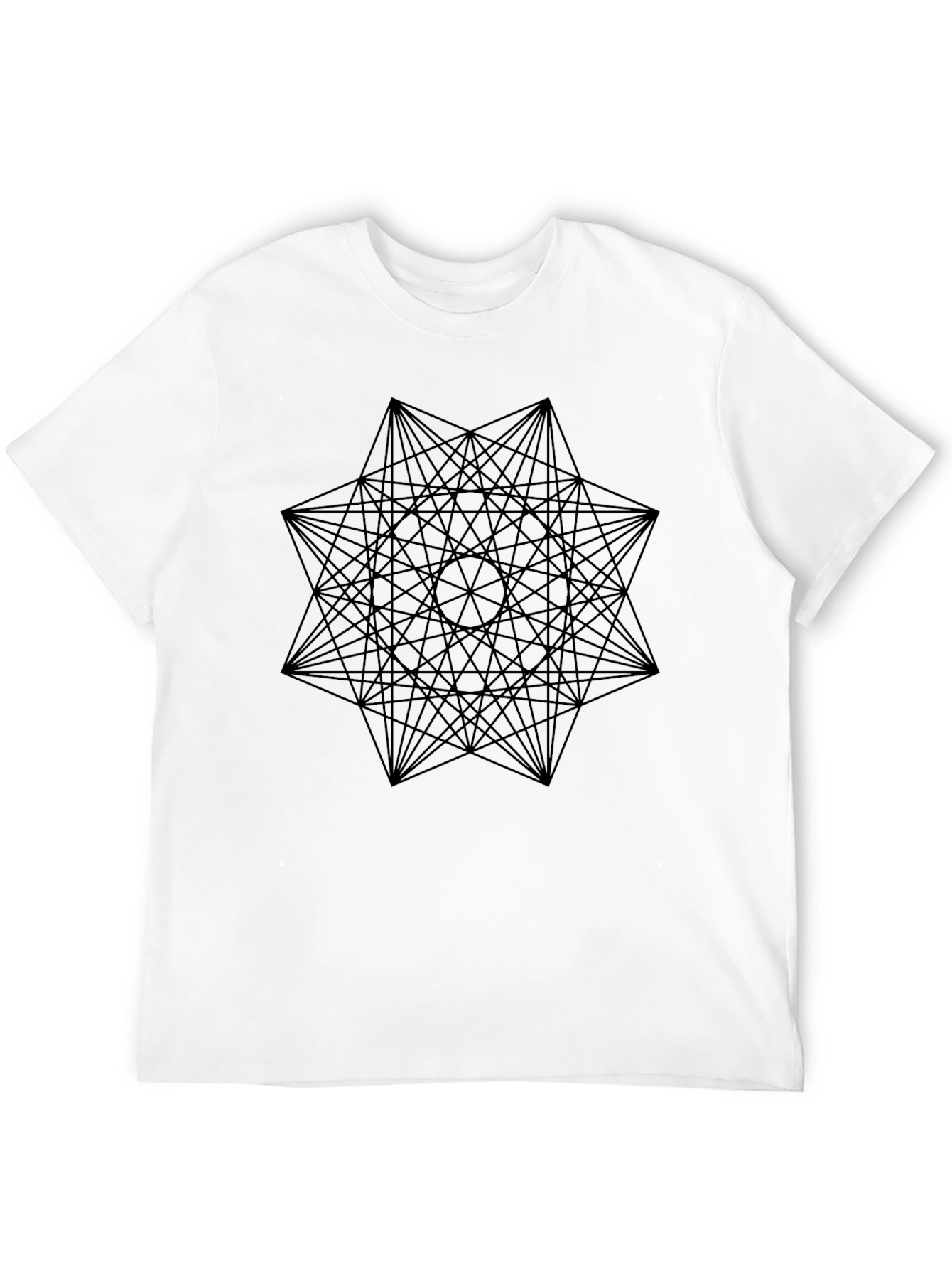 Geometric Starburst Graphic Tee - Black Cotton Casual T-Shirt