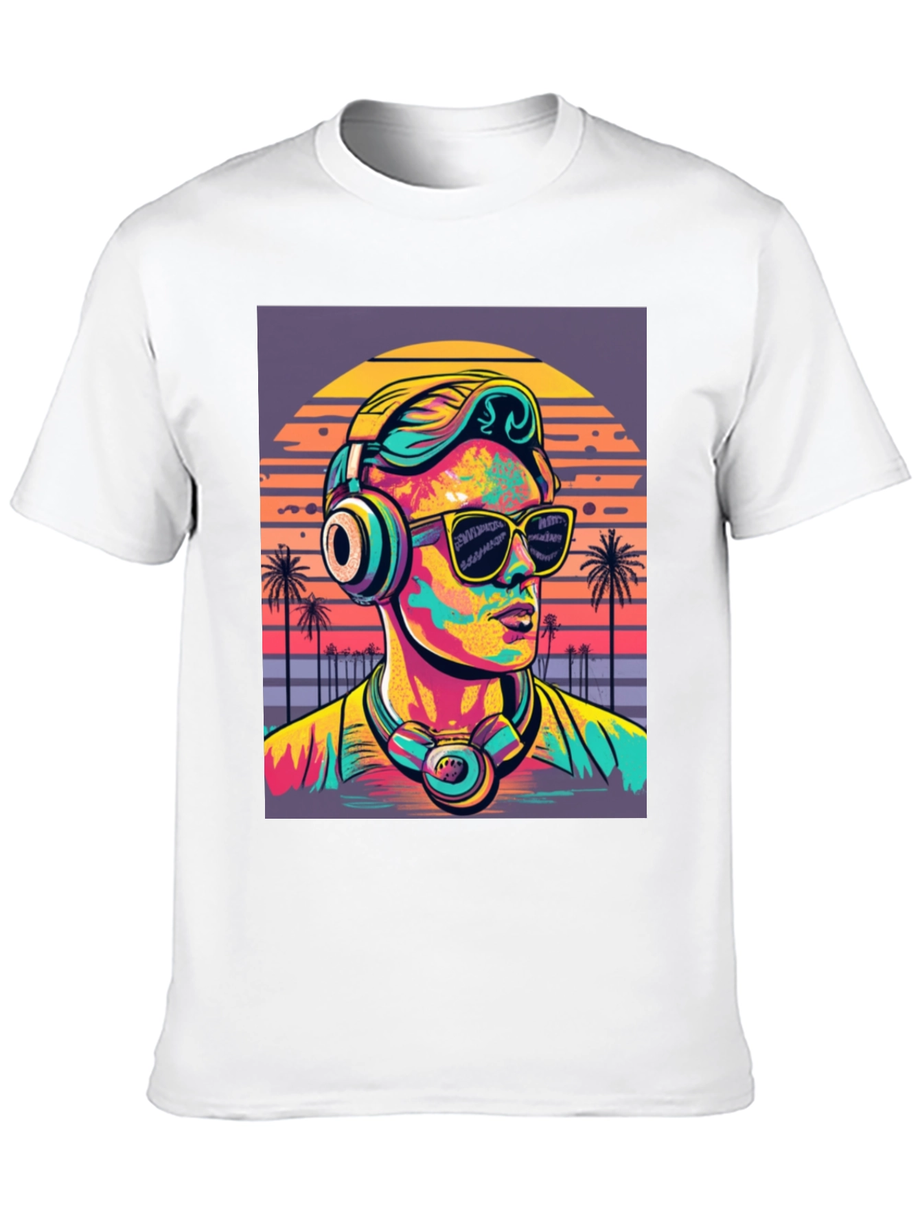 Retro Sunset DJ T-Shirt: Vibrant 80s Style