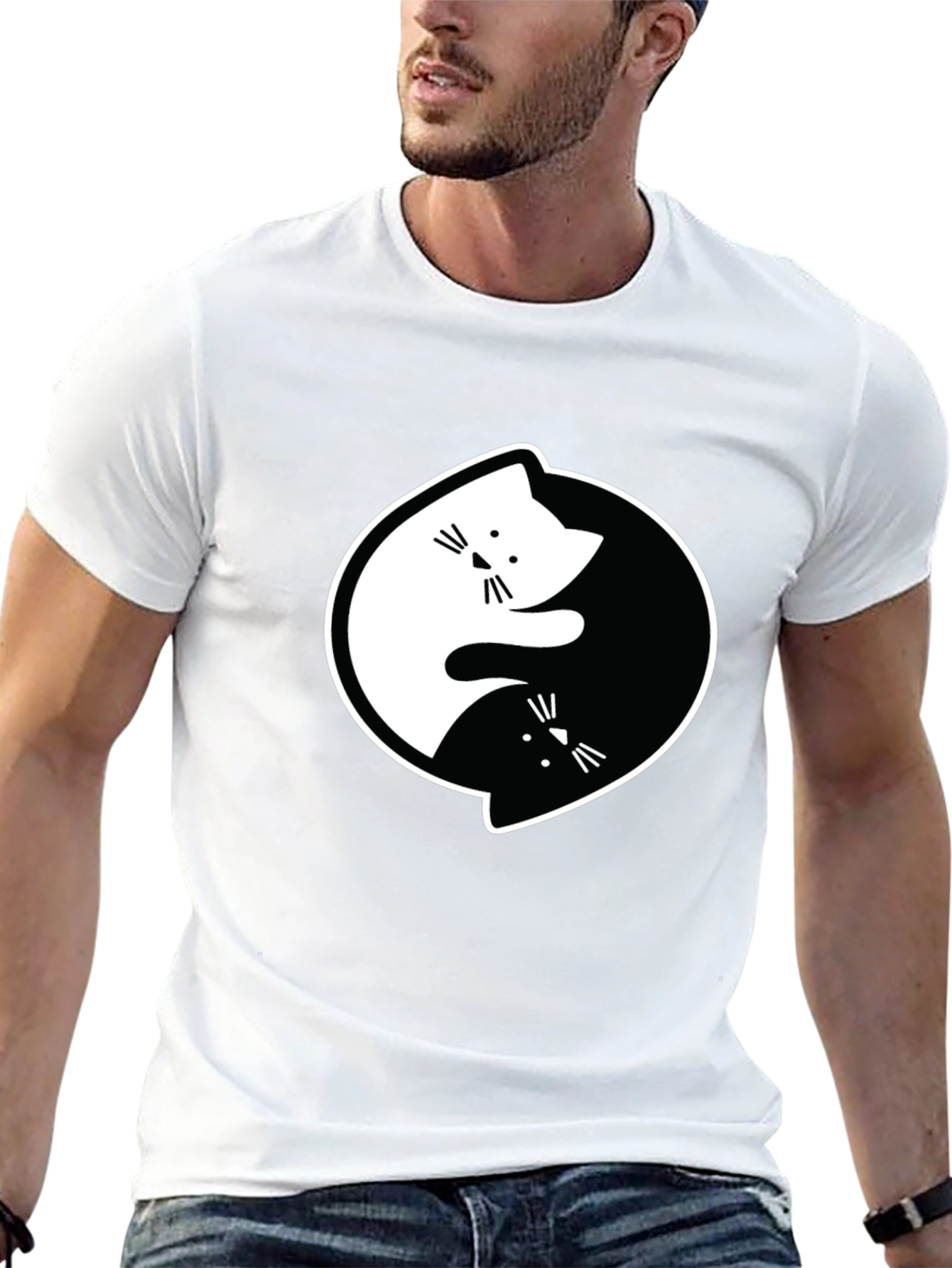Yin Yang Cats Black Graphic T-Shirt