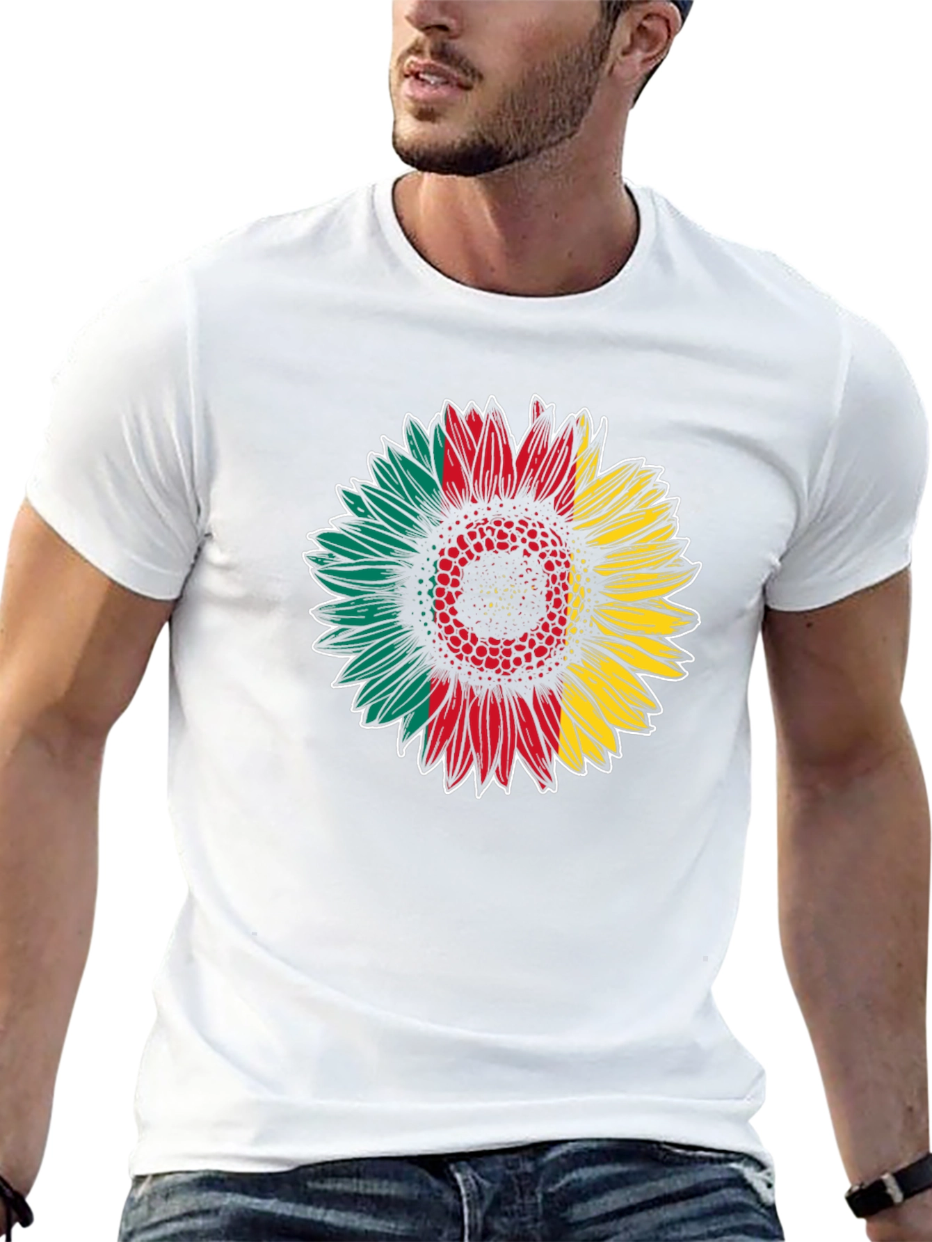 Rasta Sunflower Graphic Tee - Black Cotton Blend Shirt