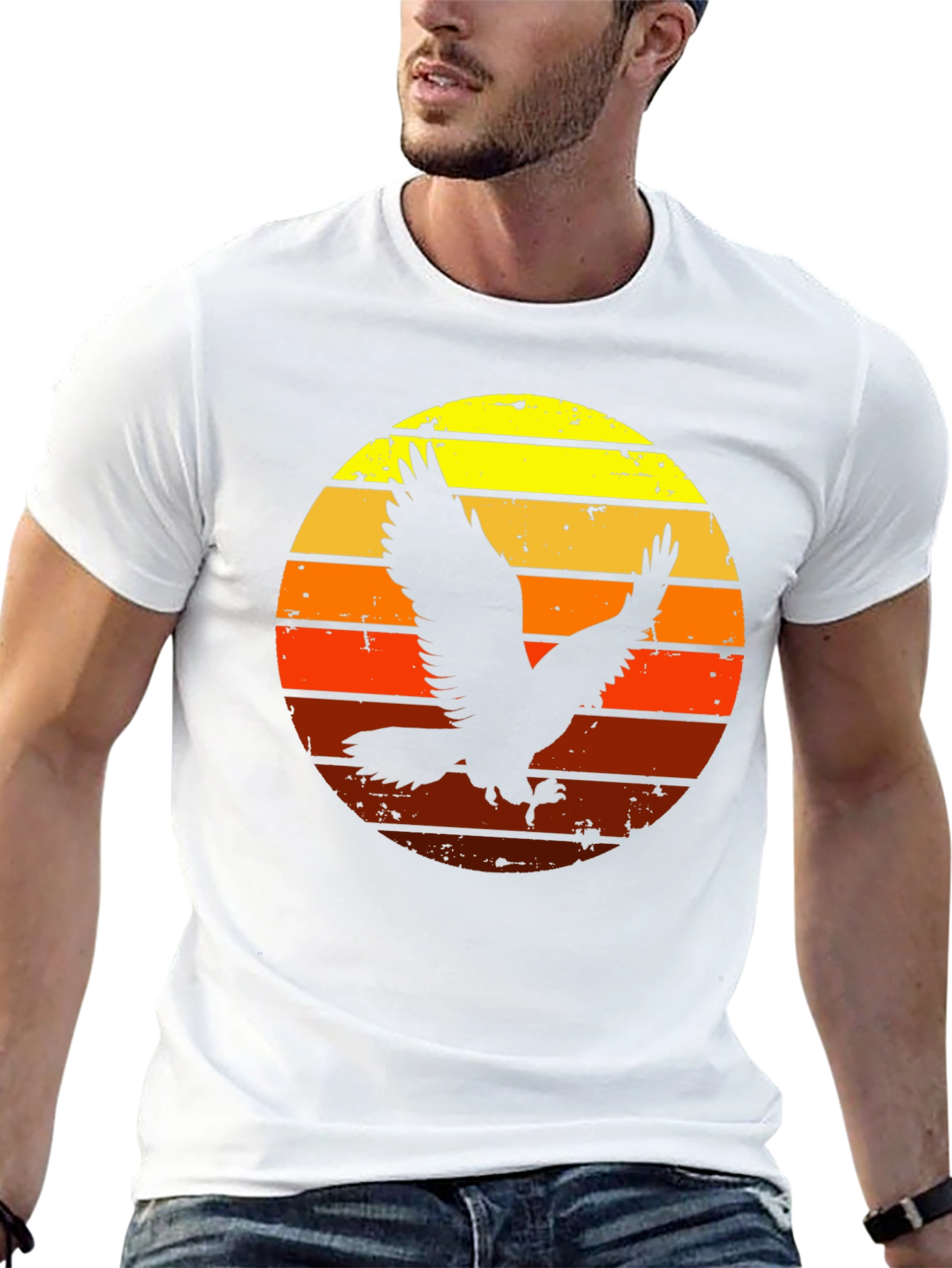 Retro Eagle Sunset Graphic Tee - Mens Black T-Shirt