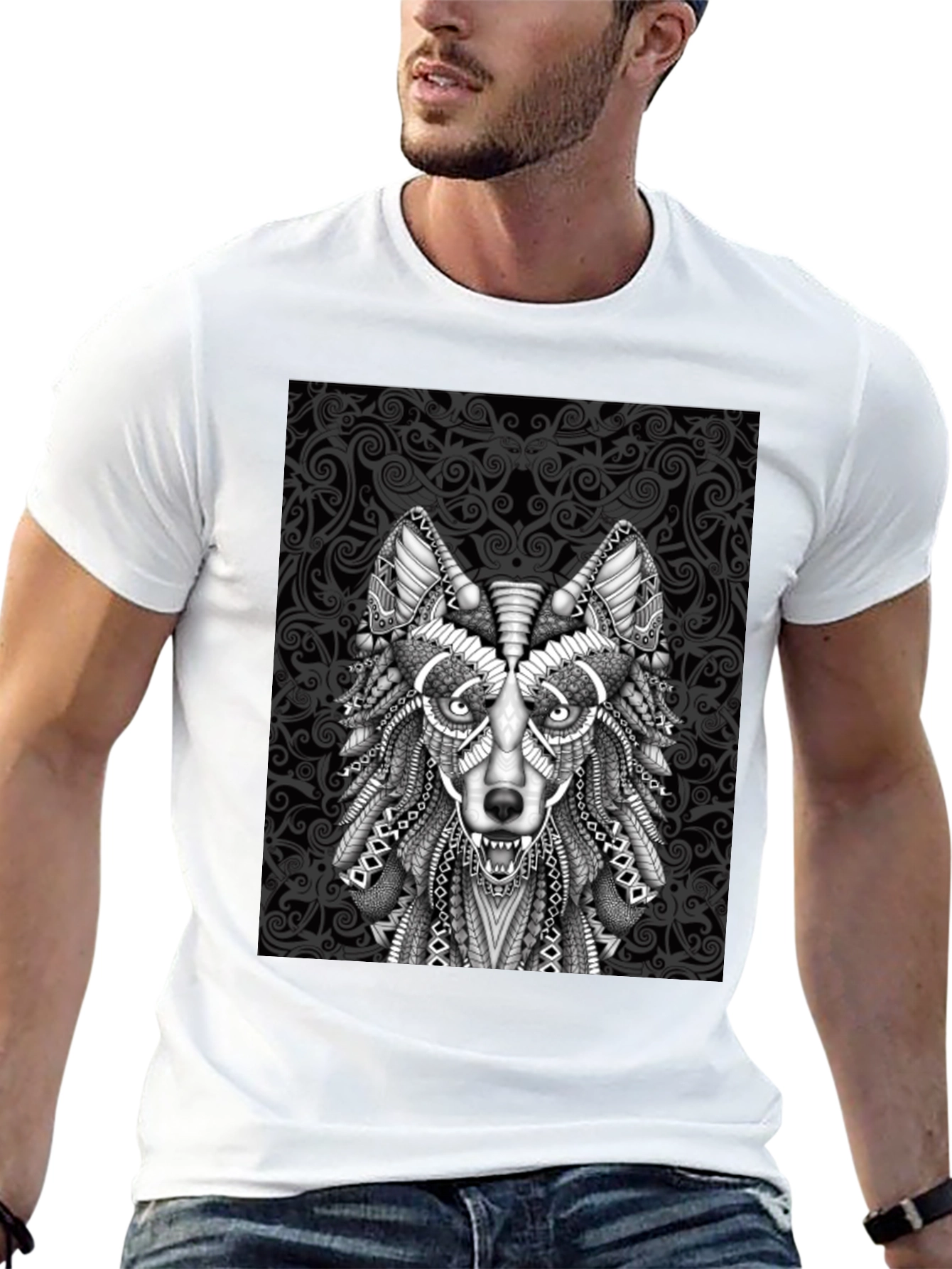 Wolf Graphic Tee - Tribal Art Style