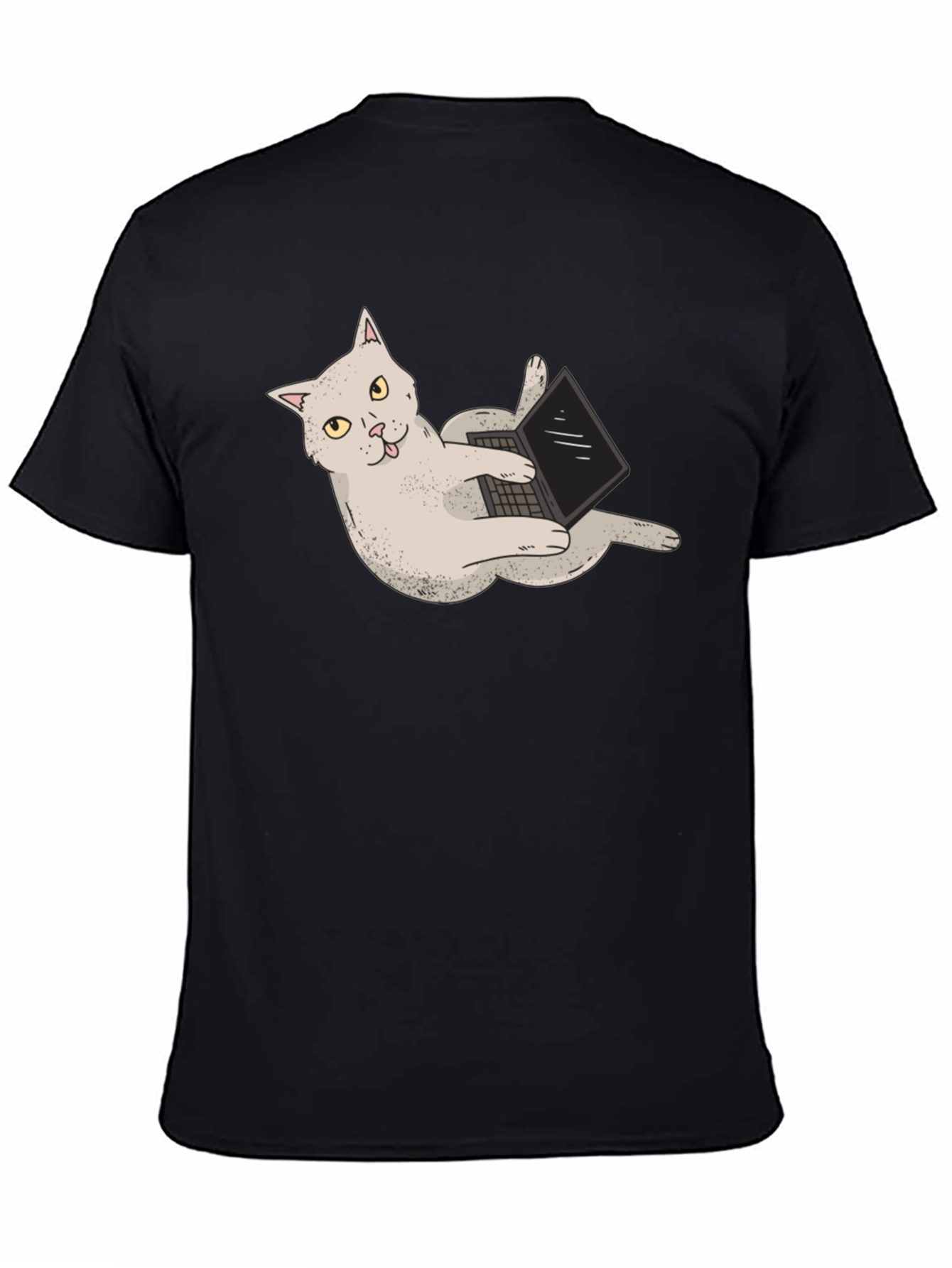 Cat with Laptop Black T-Shirt