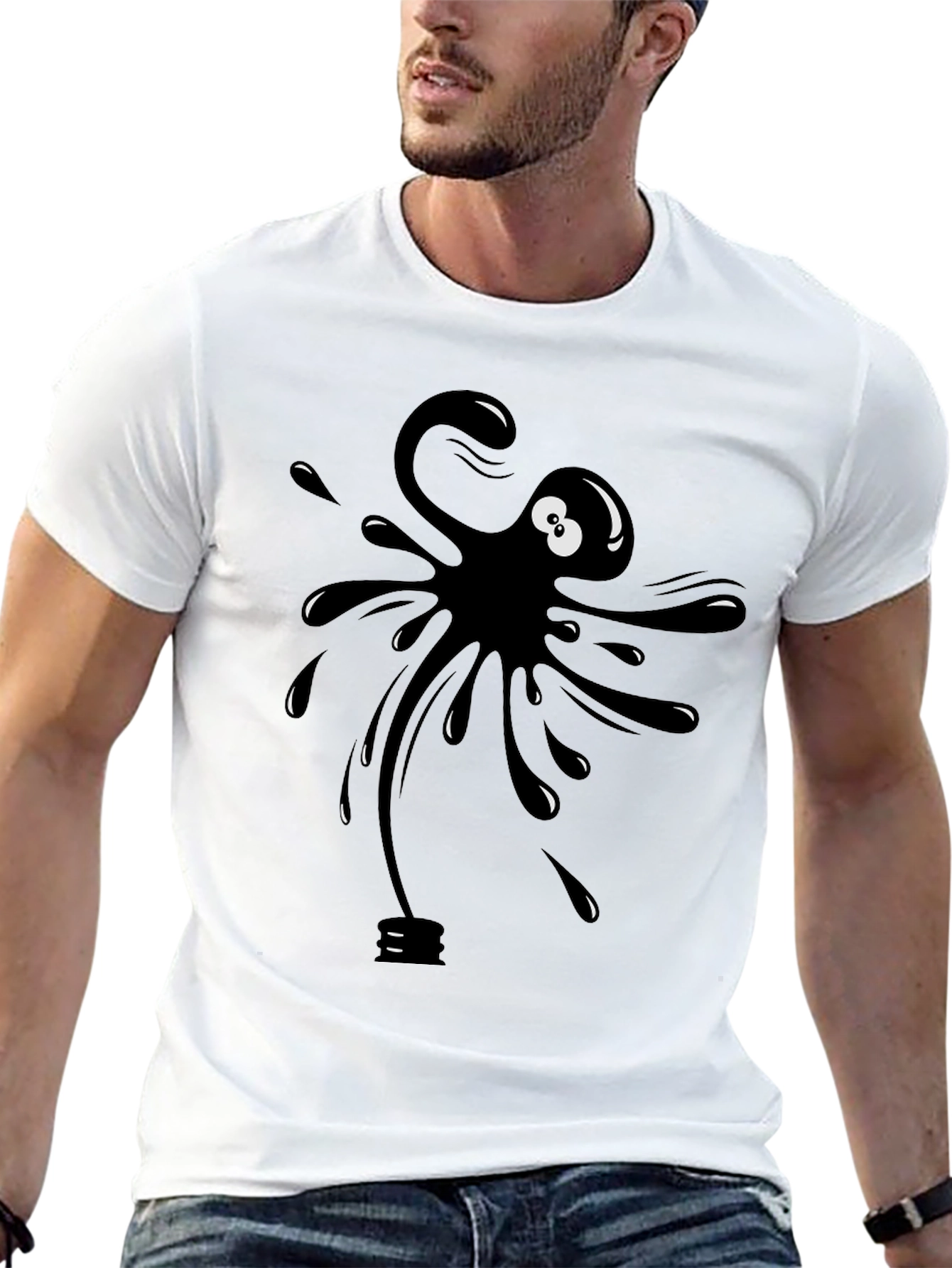 Cartoon Ink Splatter Graphic Tee - Black