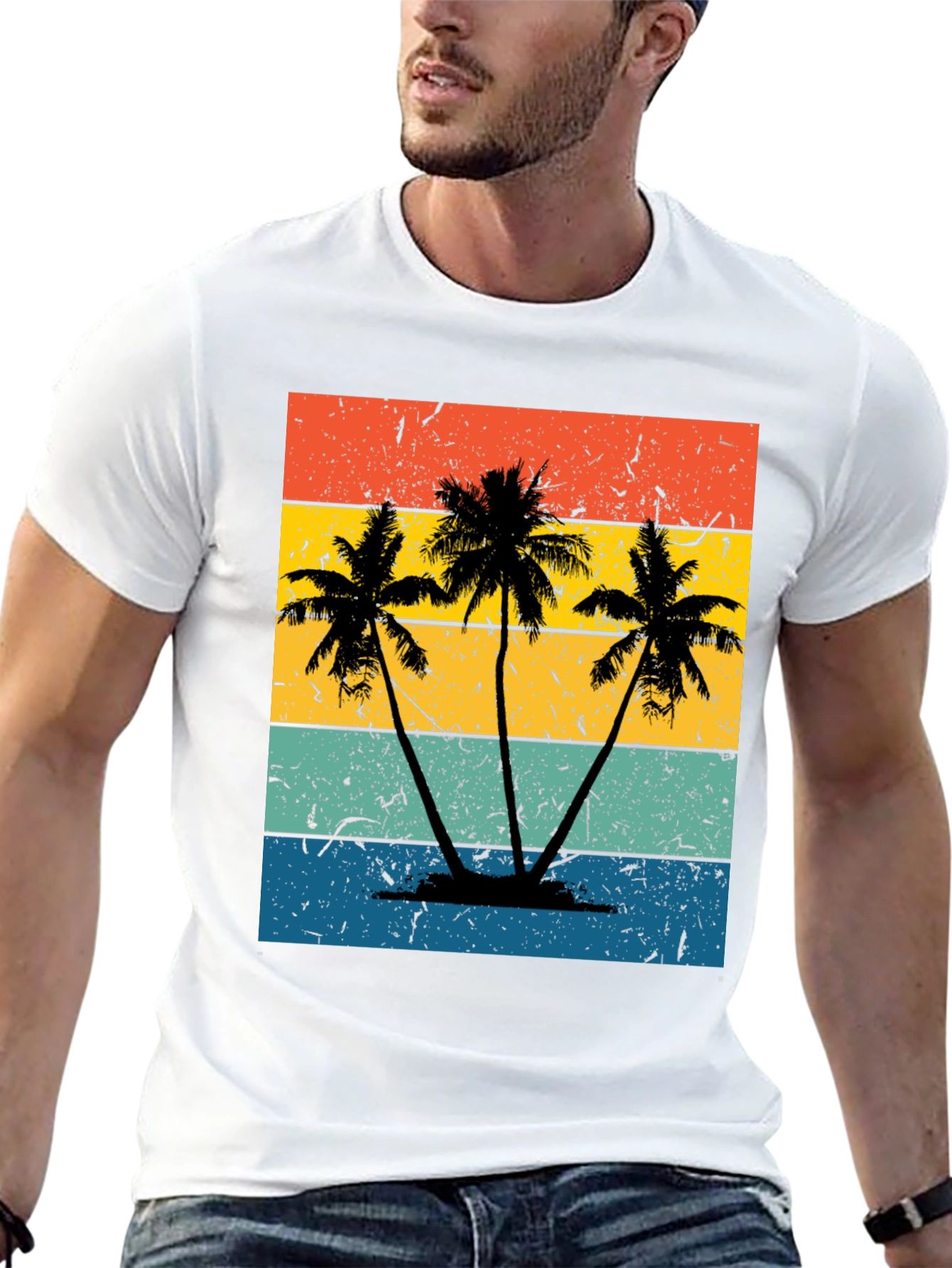 Retro Palm Tree Graphic Tee - Beach Vibes