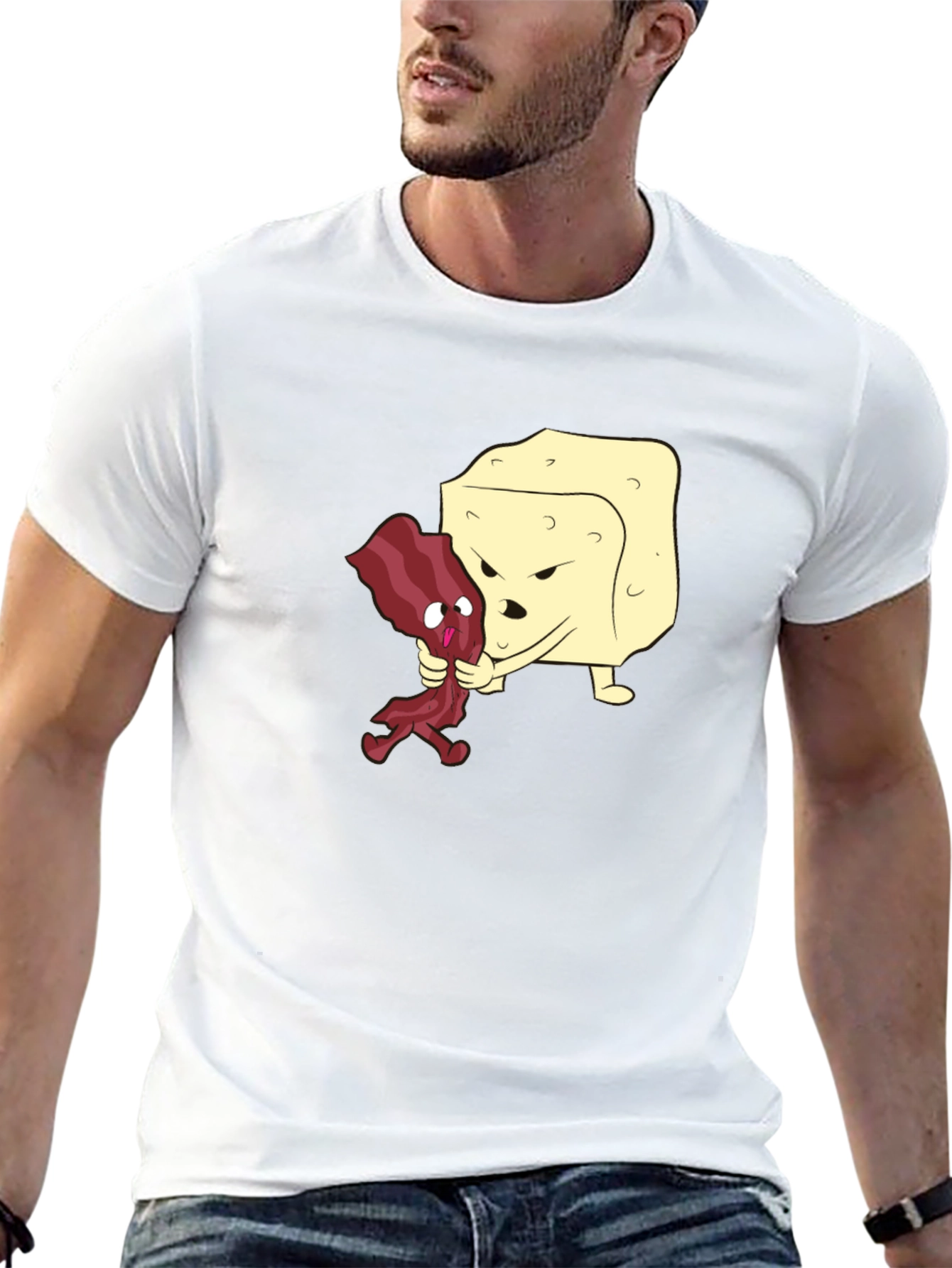 Funny Bacon vs Cheese Black T-Shirt