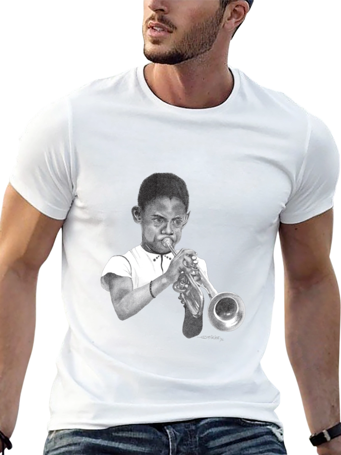 Boy Trumpet Player Graphic Black Tee