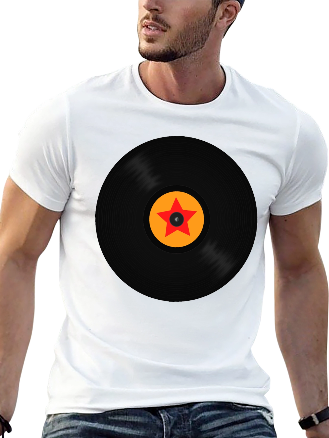 Retro Vinyl Record Star Graphic T-Shirt