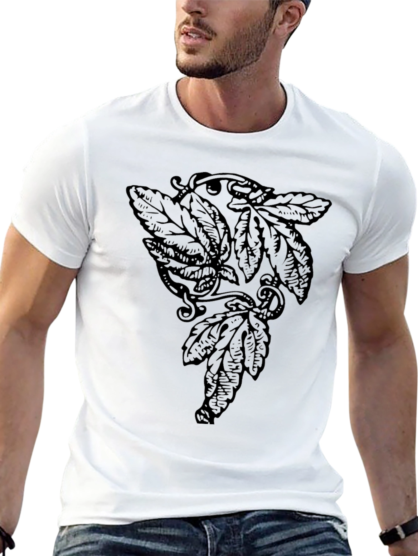 Botanical Leaf Design Black T-Shirt