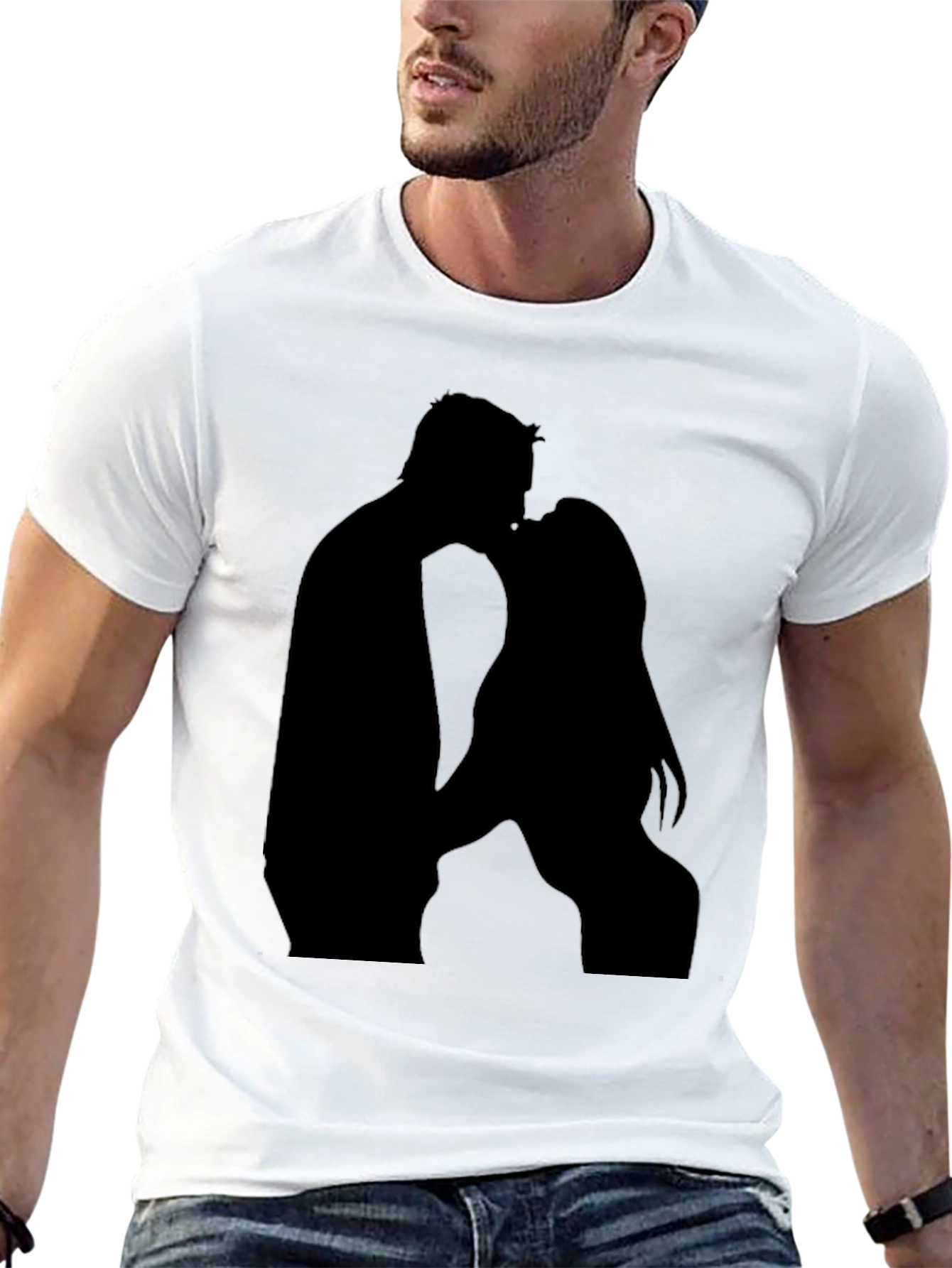 Romantic Silhouette Couple Black T-Shirt