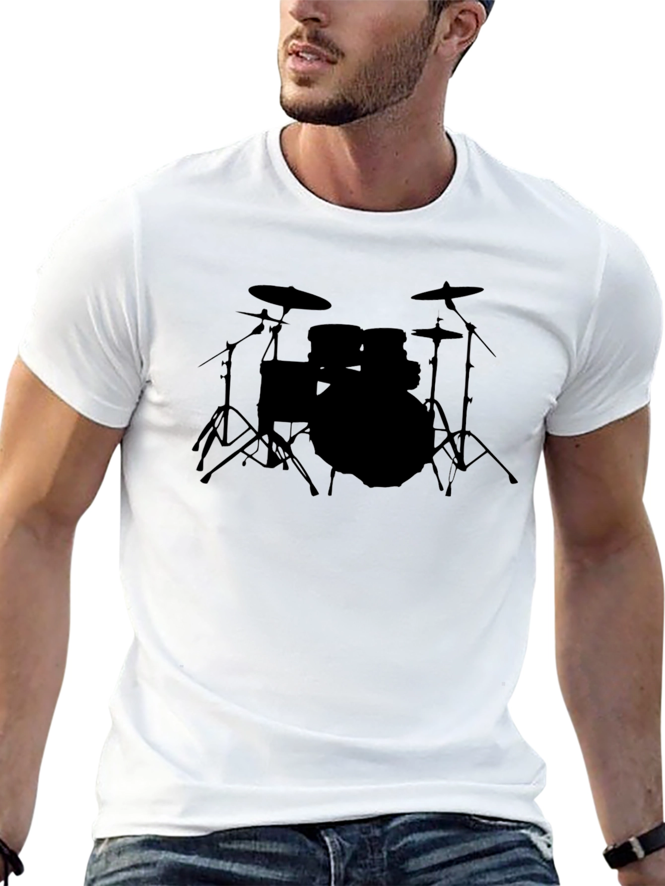 Drum Kit Graphic Tee - Black Cotton T-Shirt