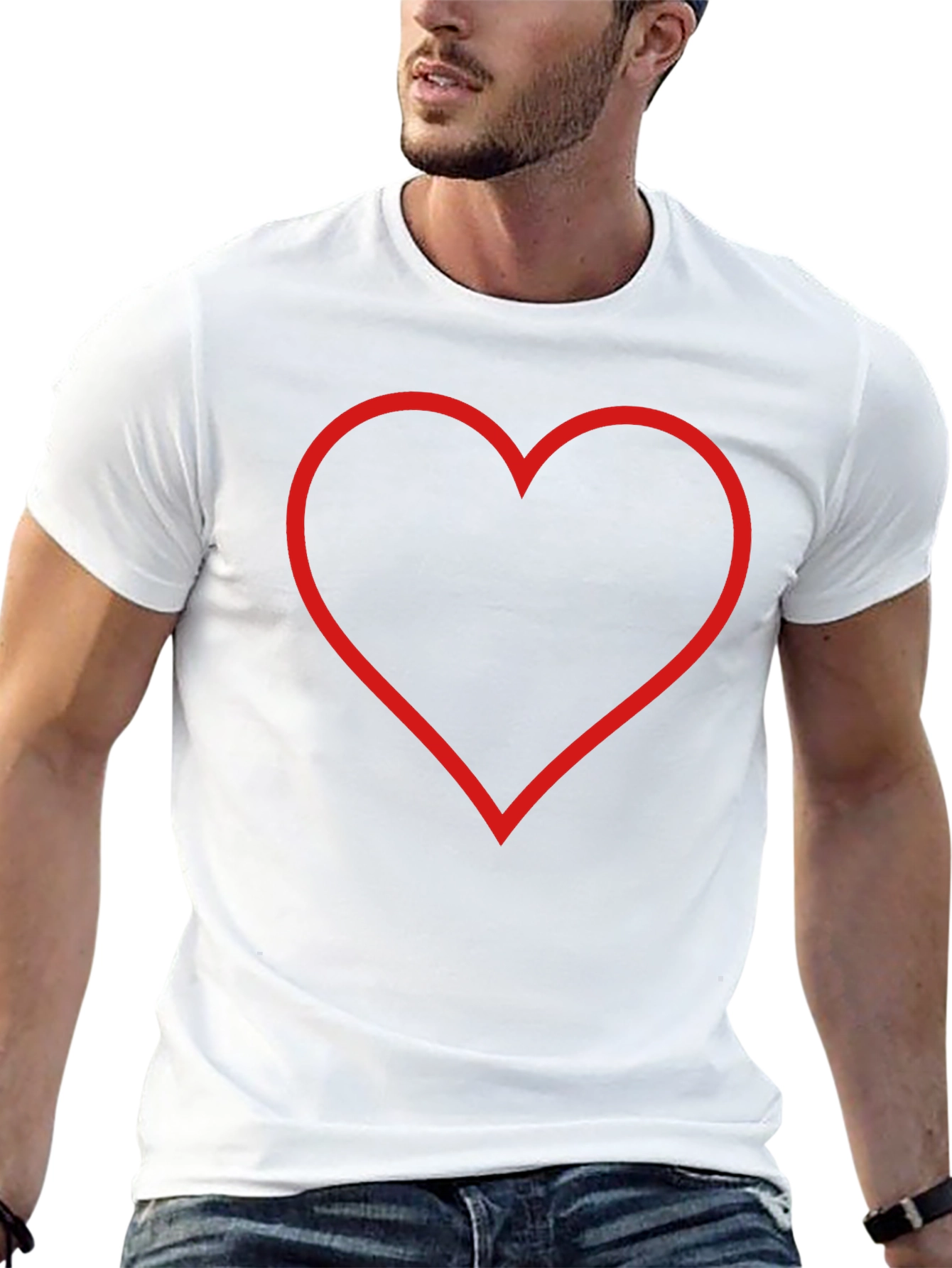 Heart Graphic Tee - Red Outline on Black