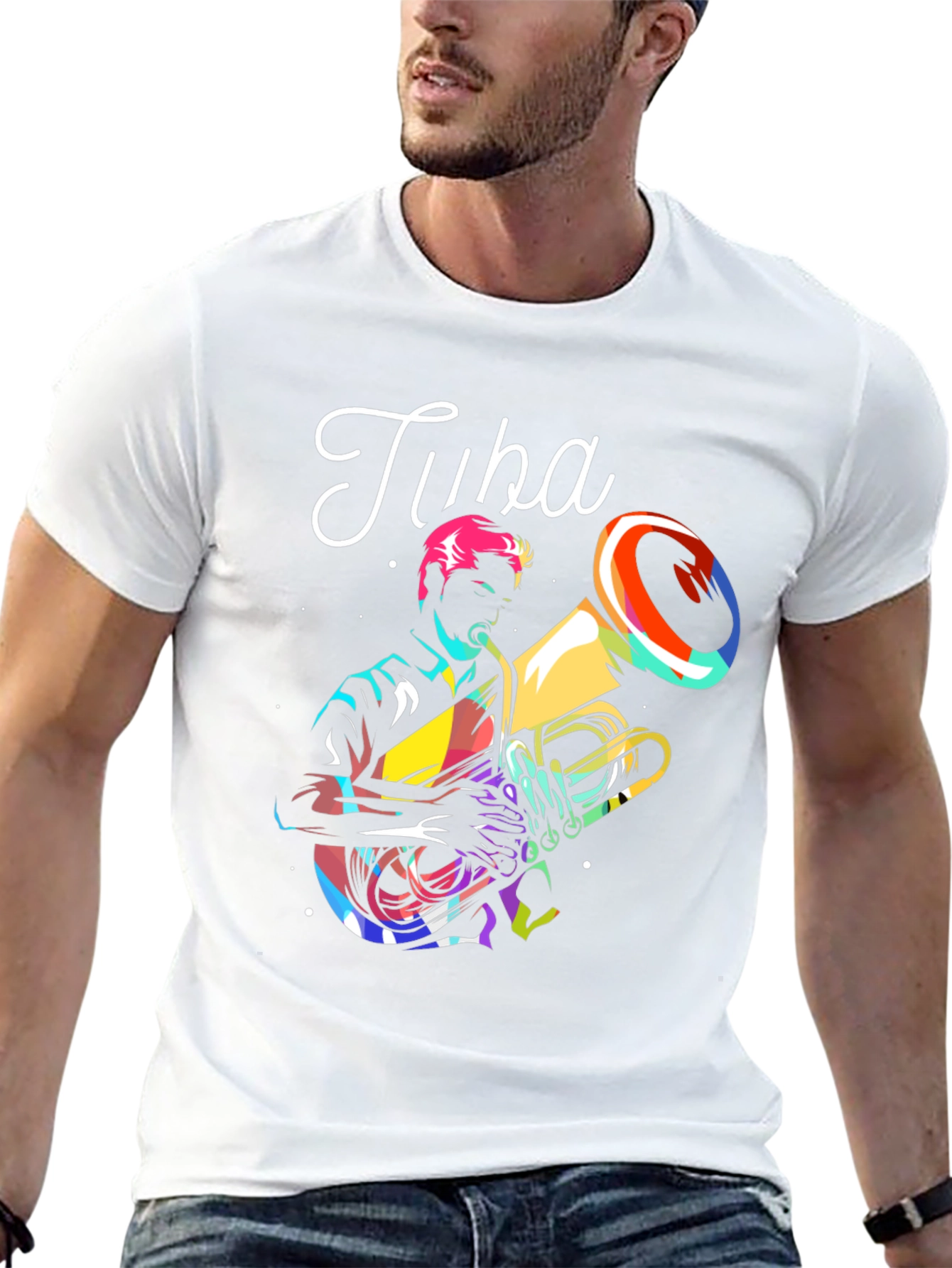 Tuba Player Graphic Tee - Black Cotton T-Shirt
