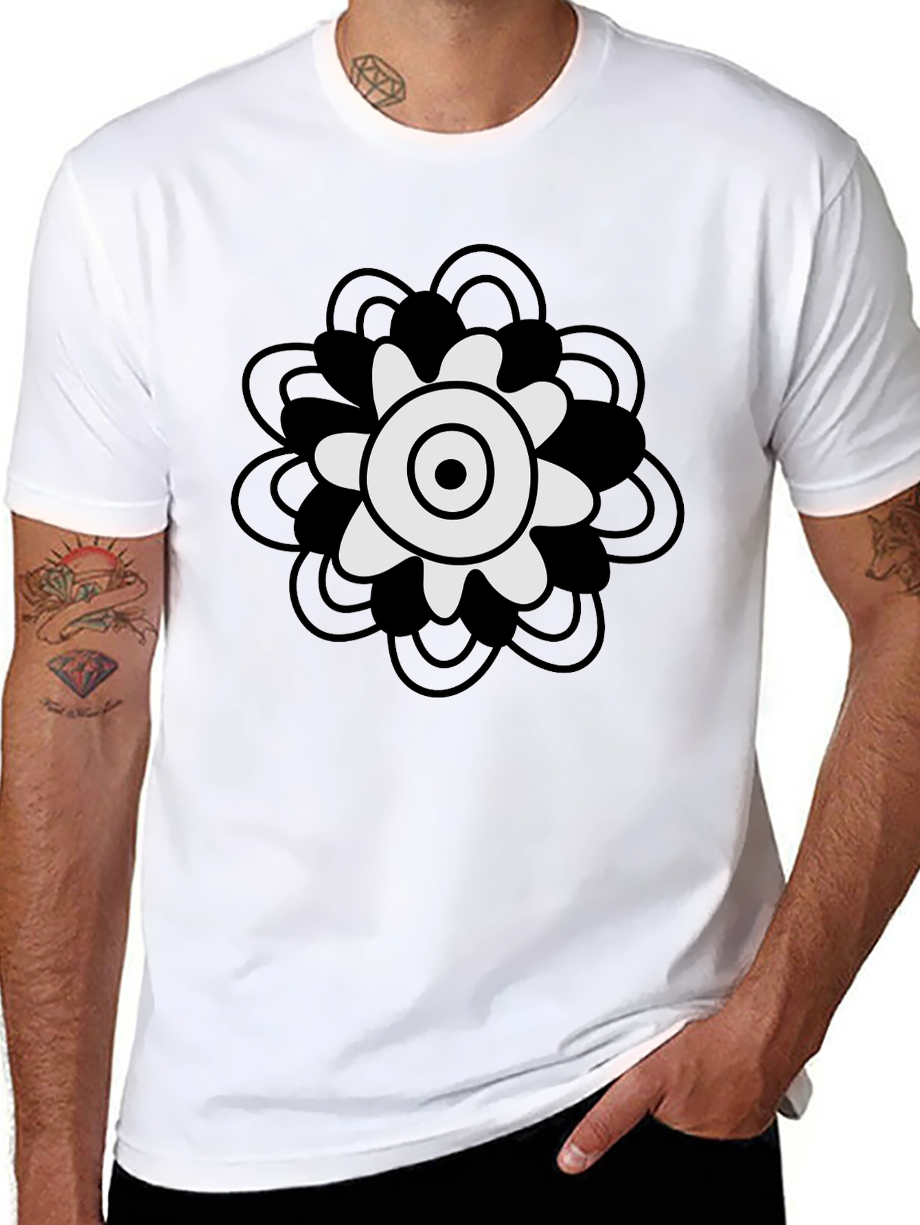 Black Tee with Abstract Floral Design