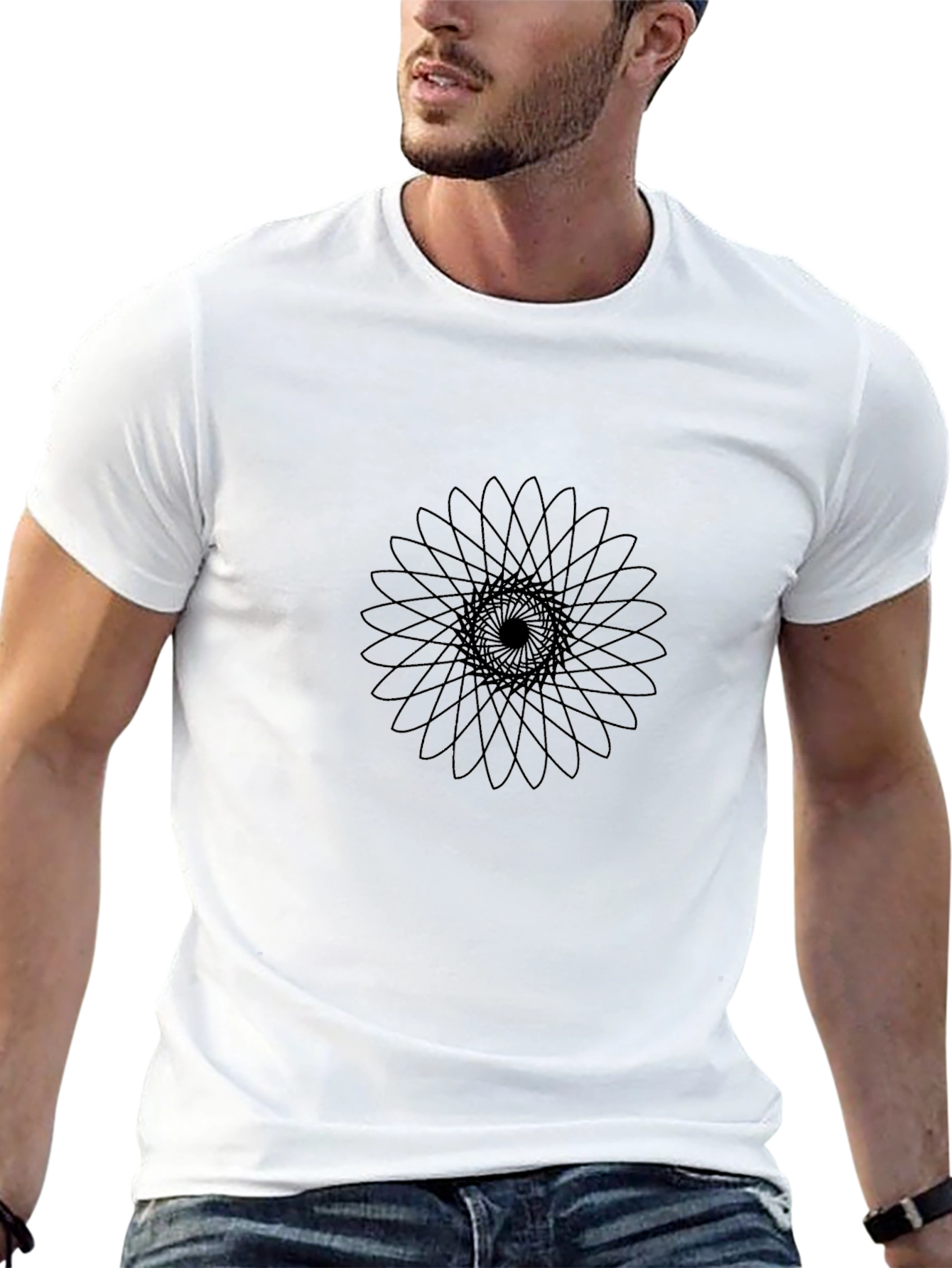 Geometric Mandala Print Black T-Shirt