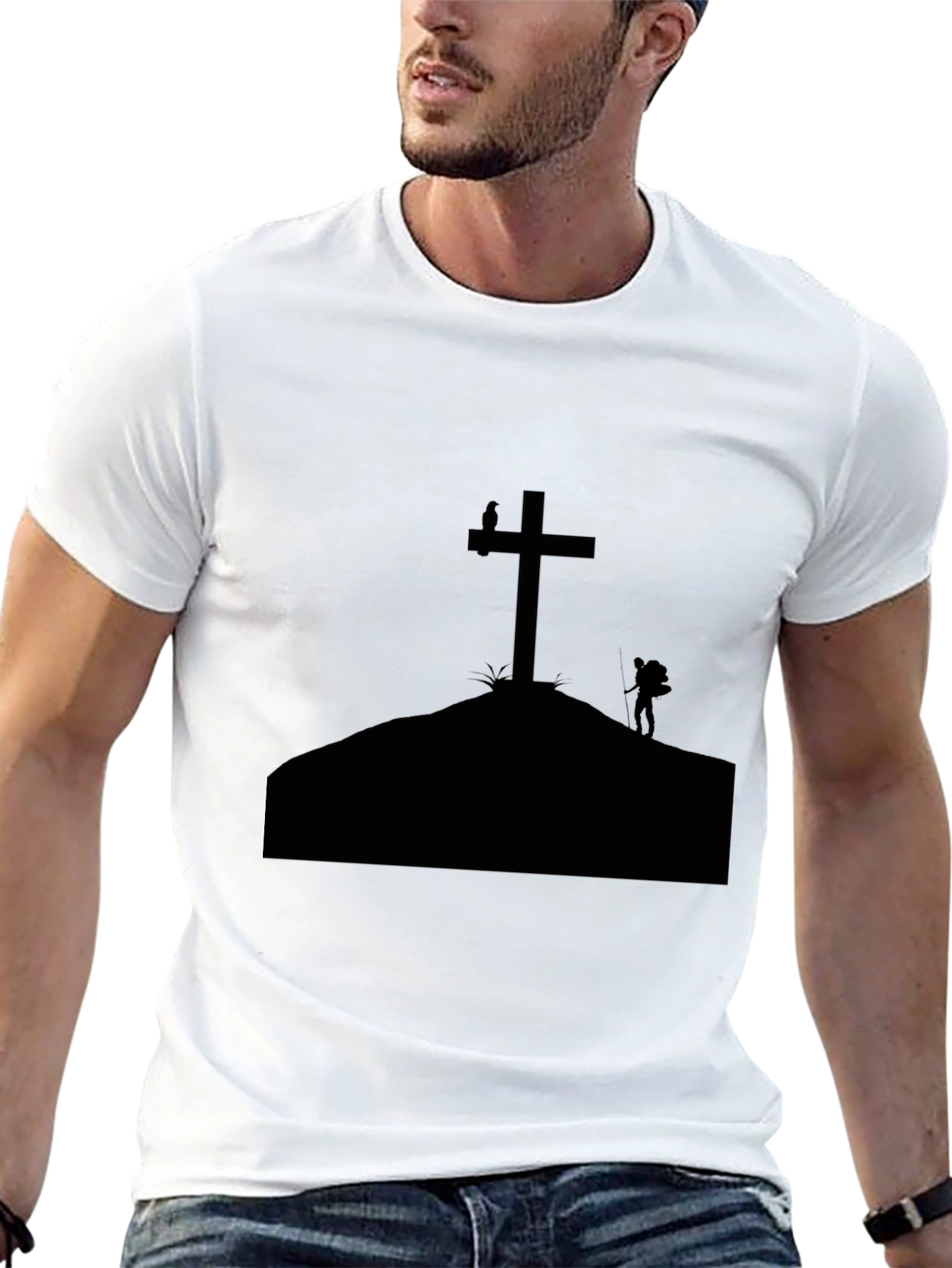 Cross & Hiker Graphic T-Shirt - Black