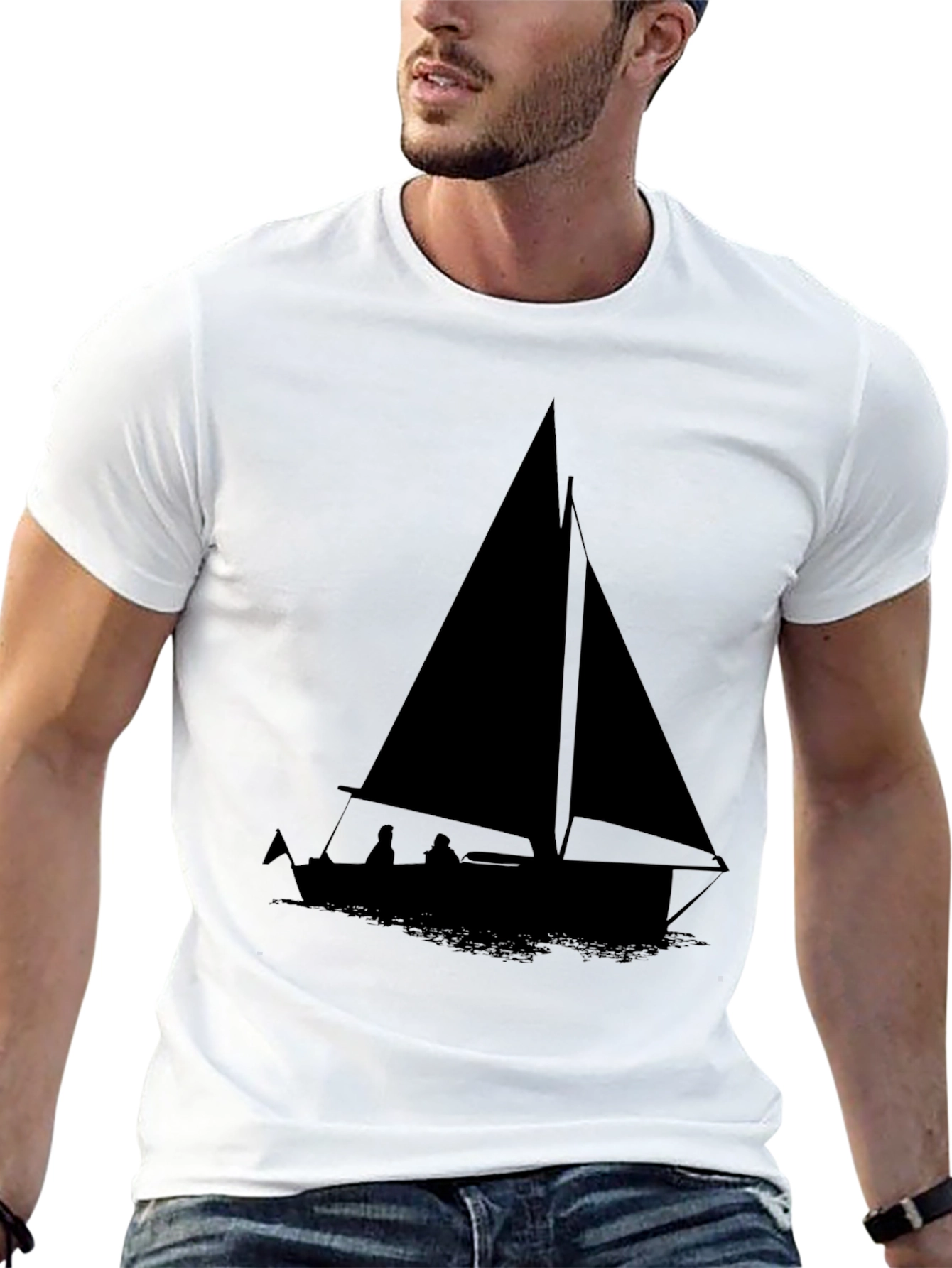 Sailboat Graphic Tee - Black Cotton Comfort