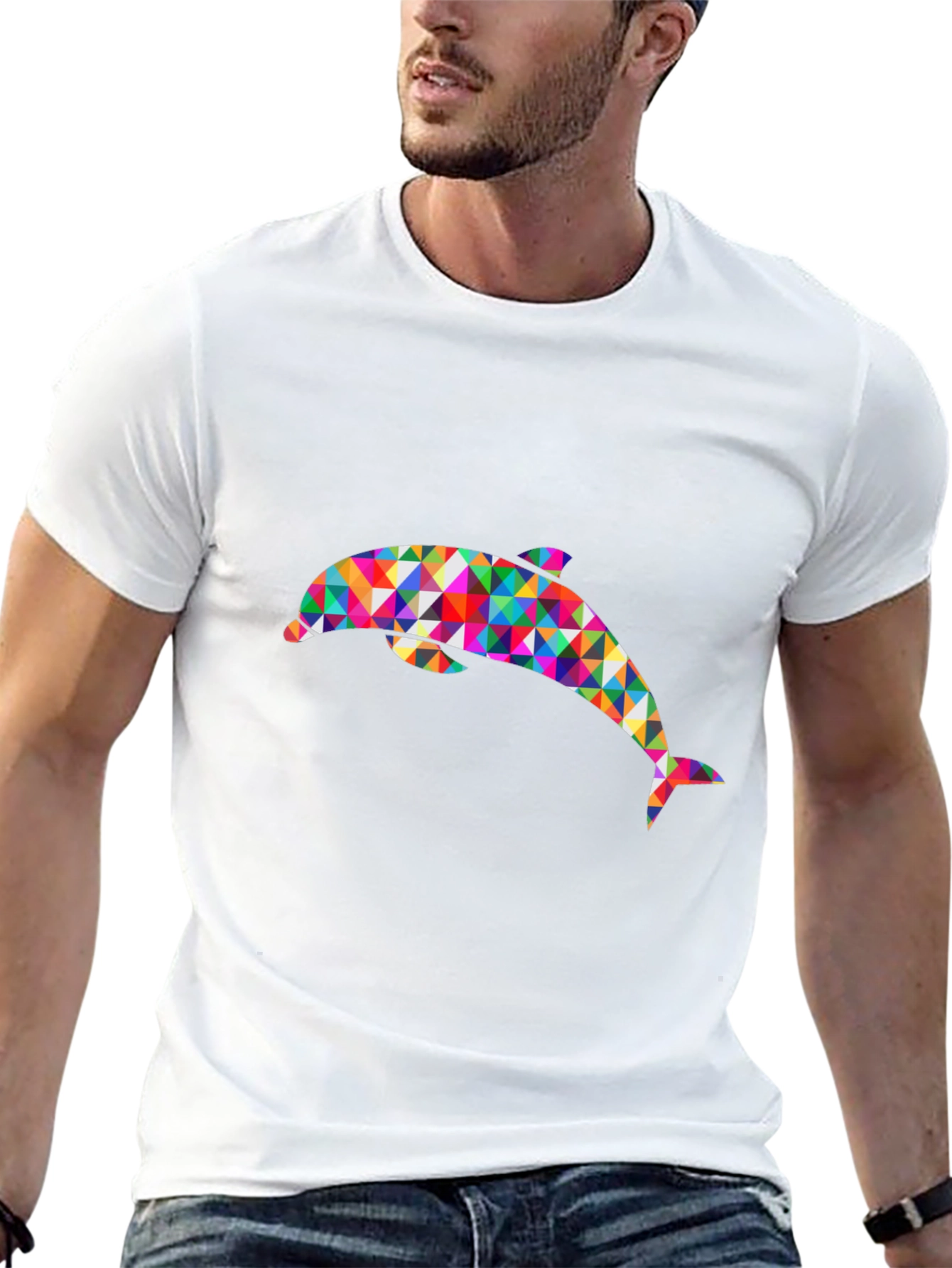 Geometric Dolphin Graphic Black T-Shirt