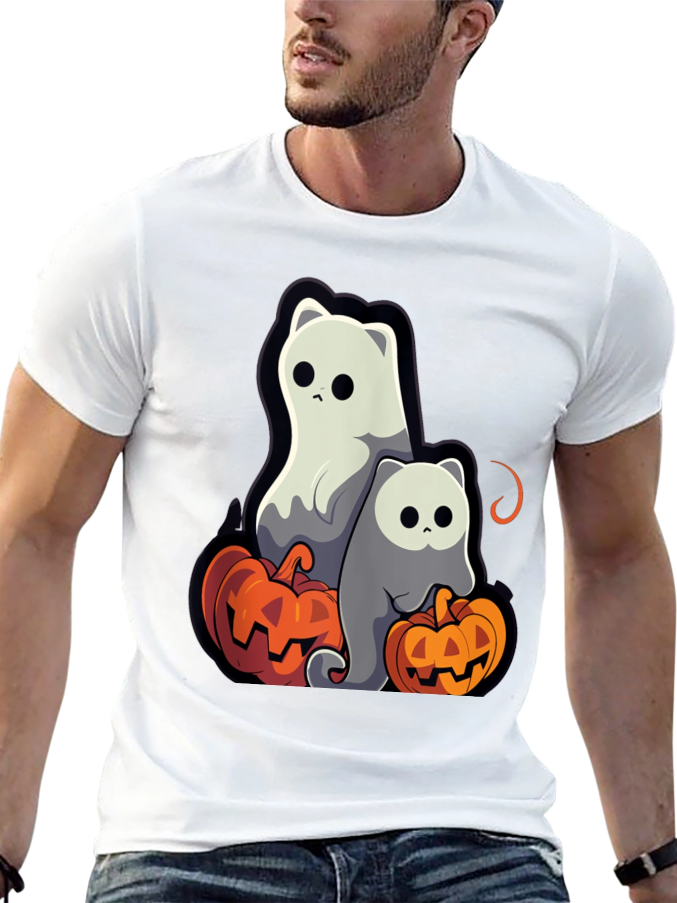 Halloween Ghost Cats & Pumpkins T-Shirt