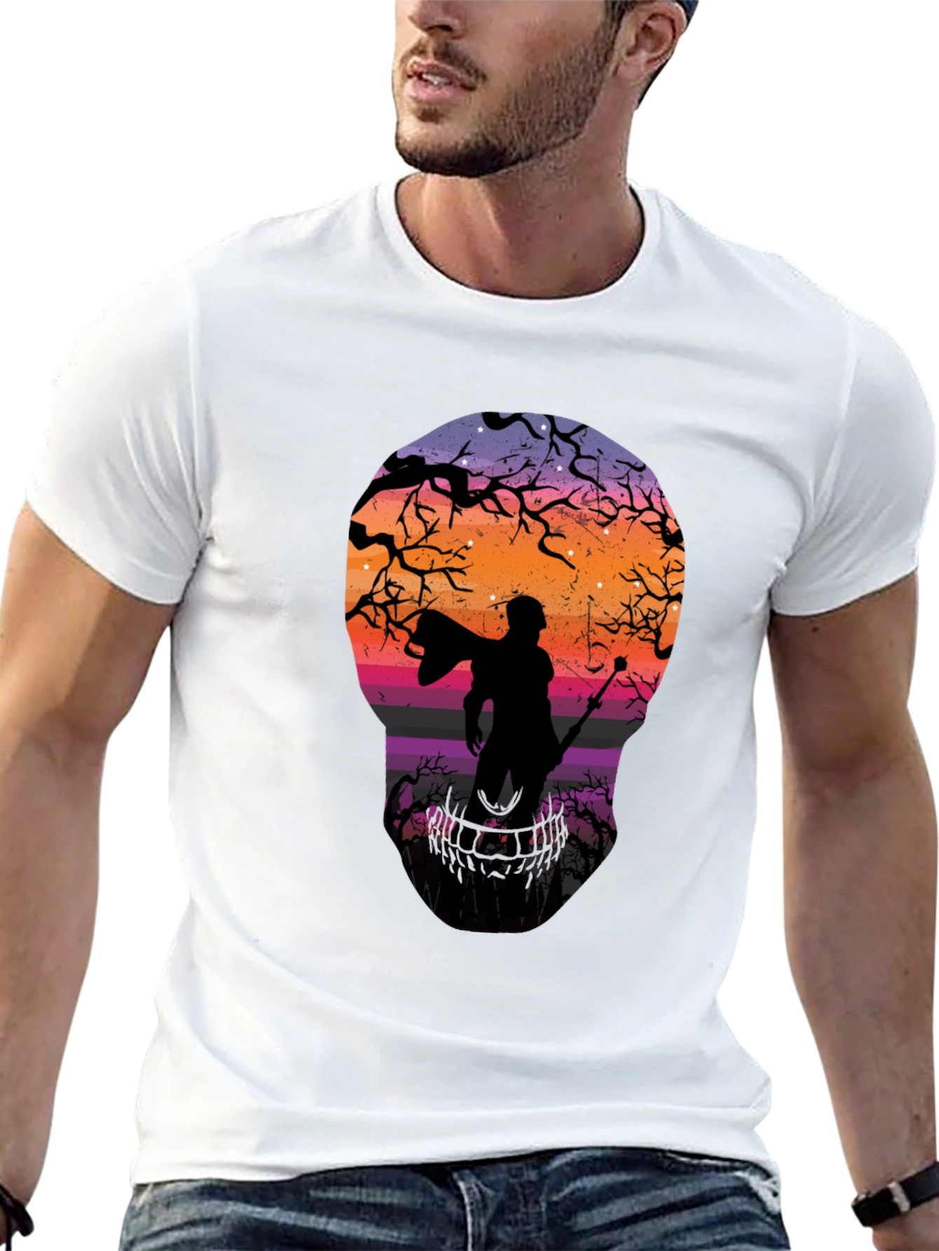 Wizard Silhouette Graphic Tee - Black Crew Neck