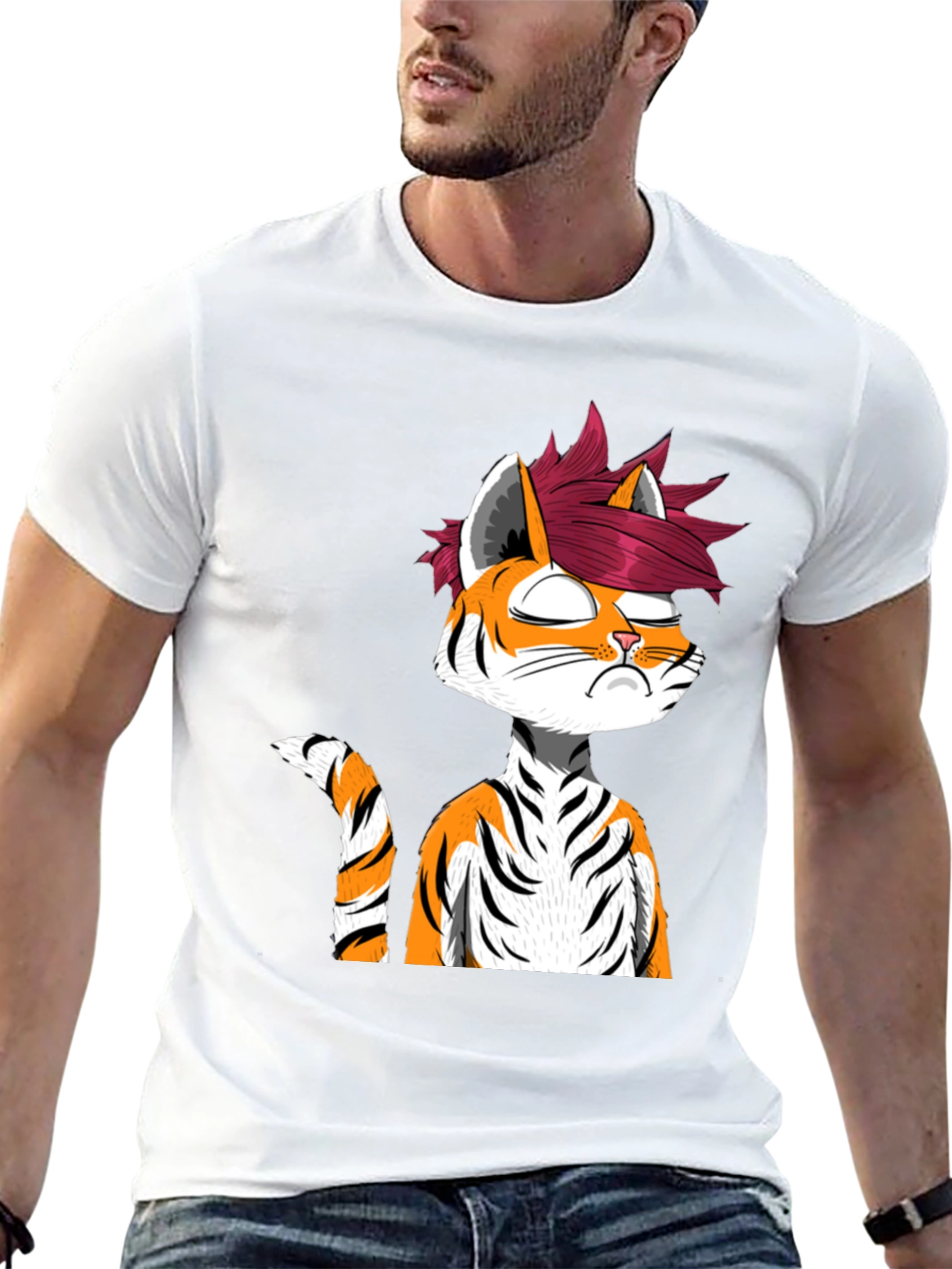 Edgy Anime Tiger Graphic Tee - Black T-Shirt