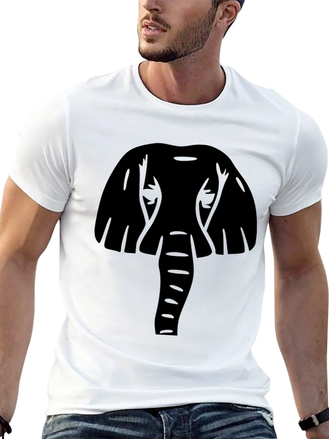 Elephant Graphic Print Mens Black T-Shirt