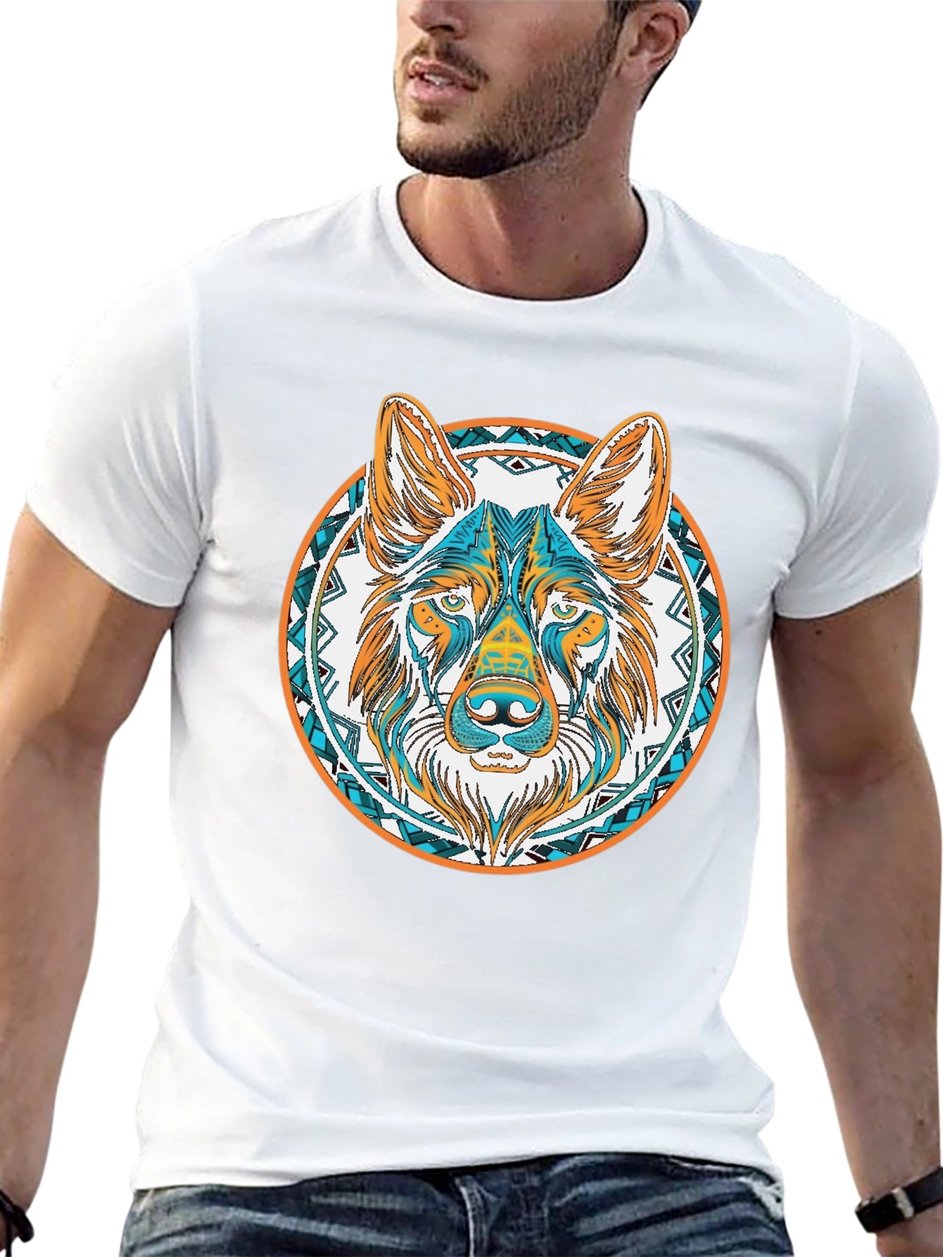 Aztec Wolf Graphic Tee - Black Cotton T-Shirt