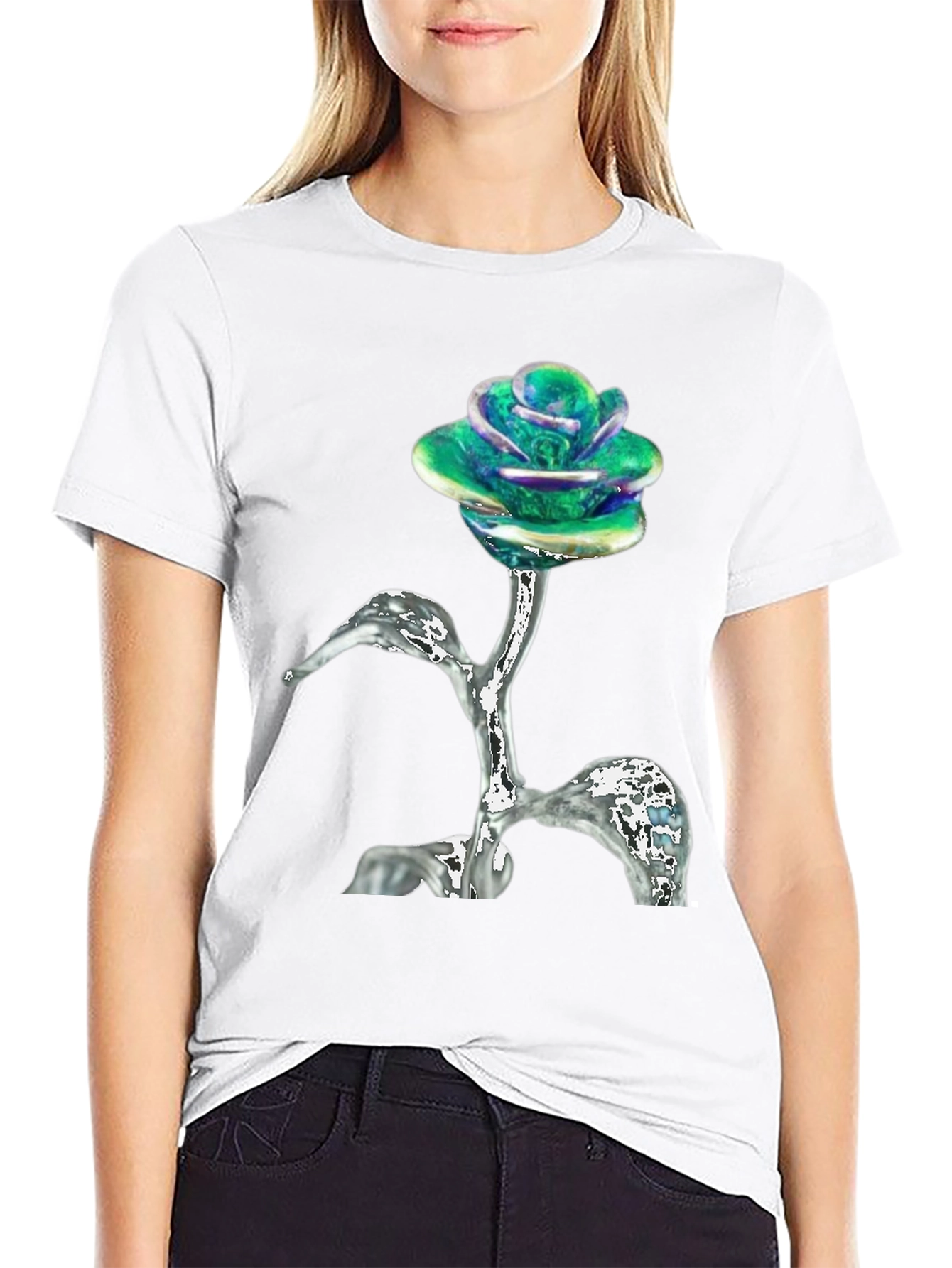 Iridescent Rose T-Shirt - Unique Floral Design