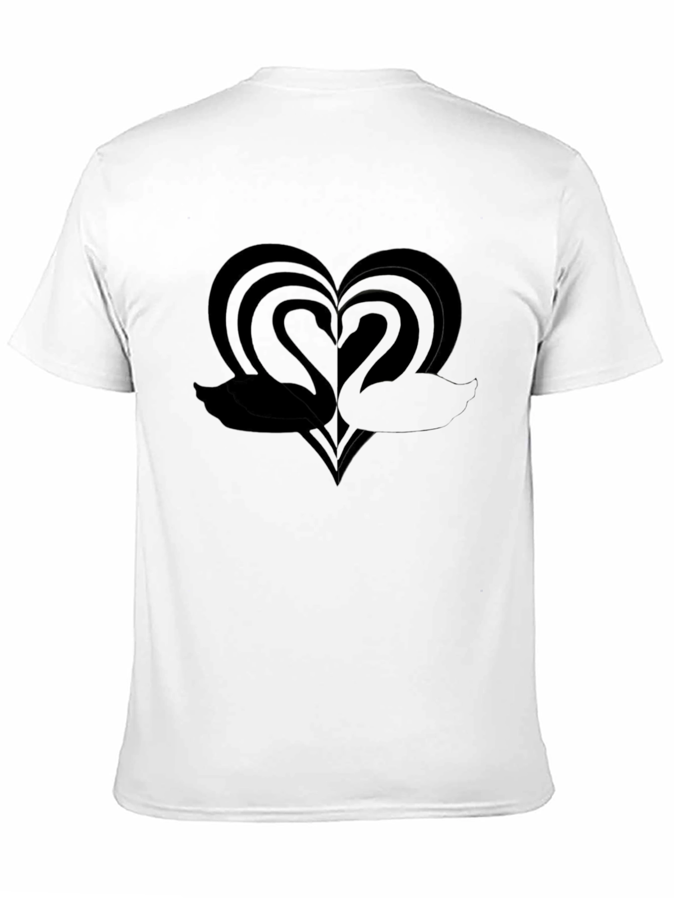 Elegant Swan Heart Graphic Black T-Shirt